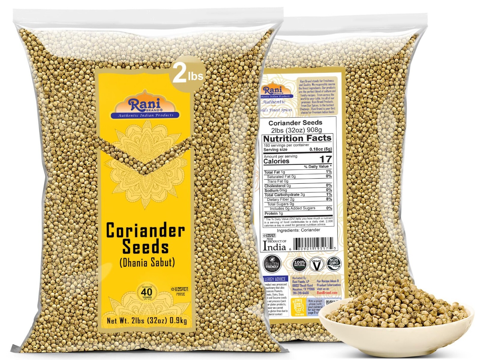Rani Coriander (Dhania) Seeds Whole, Indian Spice 32oz (2lbs) 907g