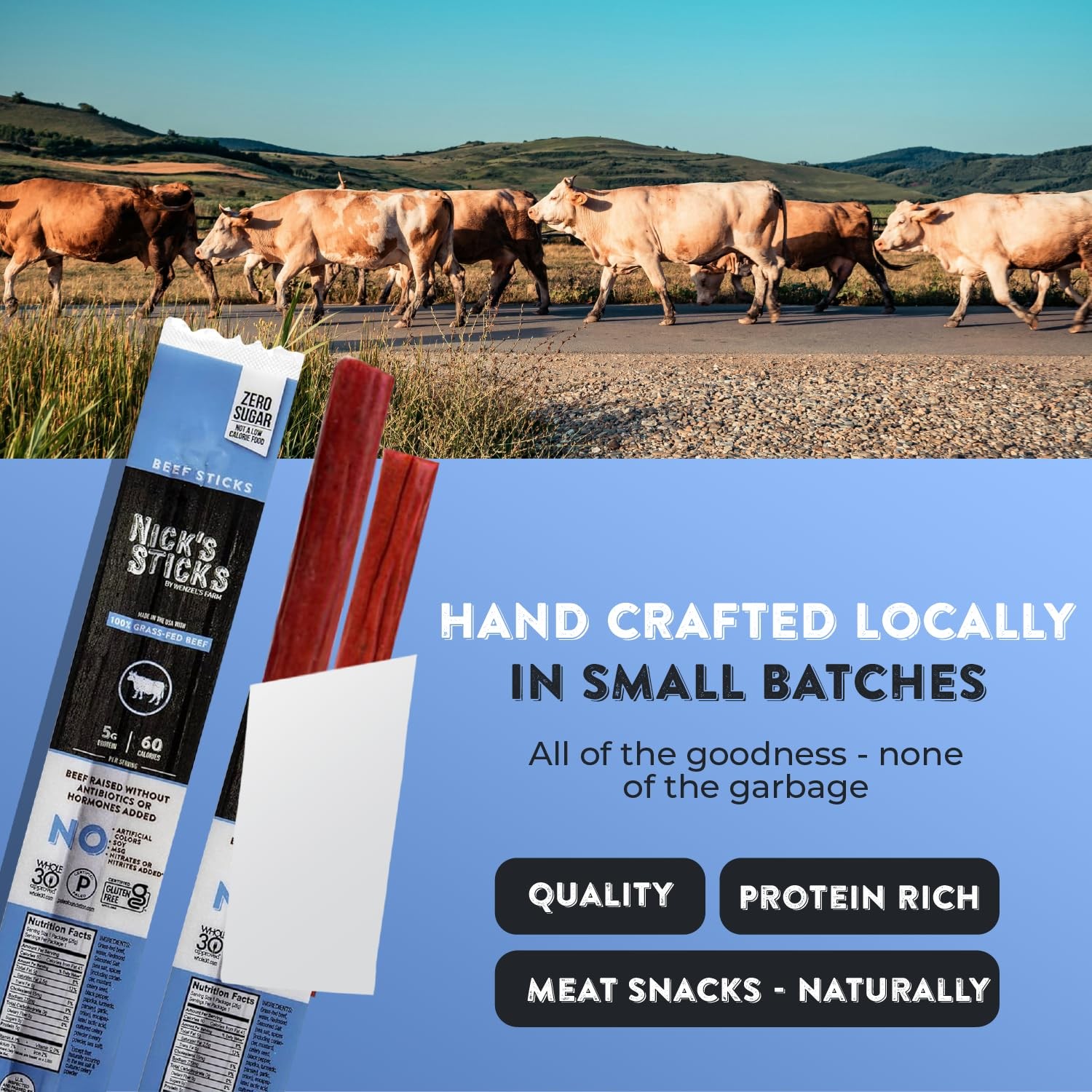 Nick’s Sticks Clean & Balanced 100% Grass-Fed Beef 1.7 Ounce (Pack of 6)