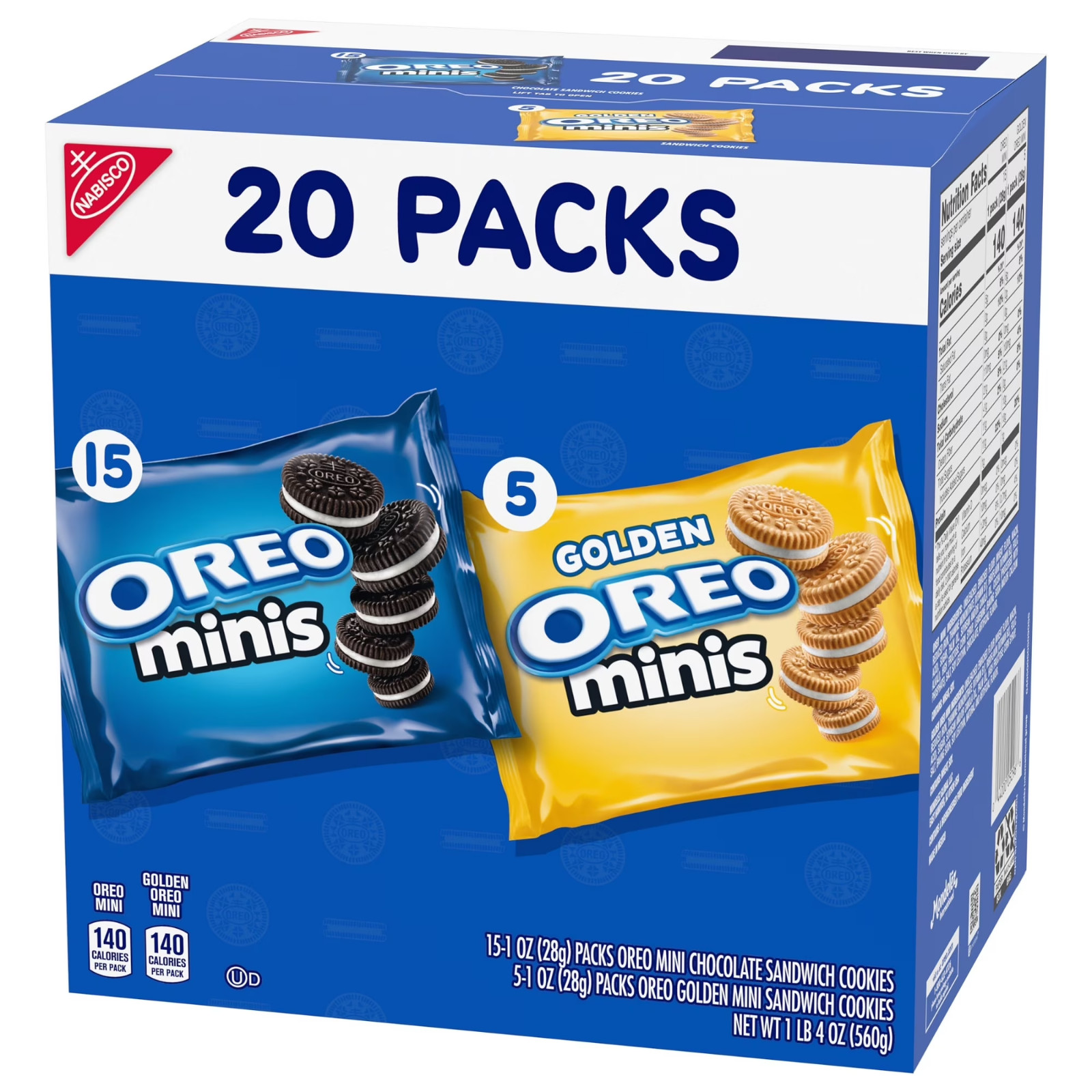 OREO Minis Sandwich Cookies Variety Pack, Original Creme and Golden OREO, 20..