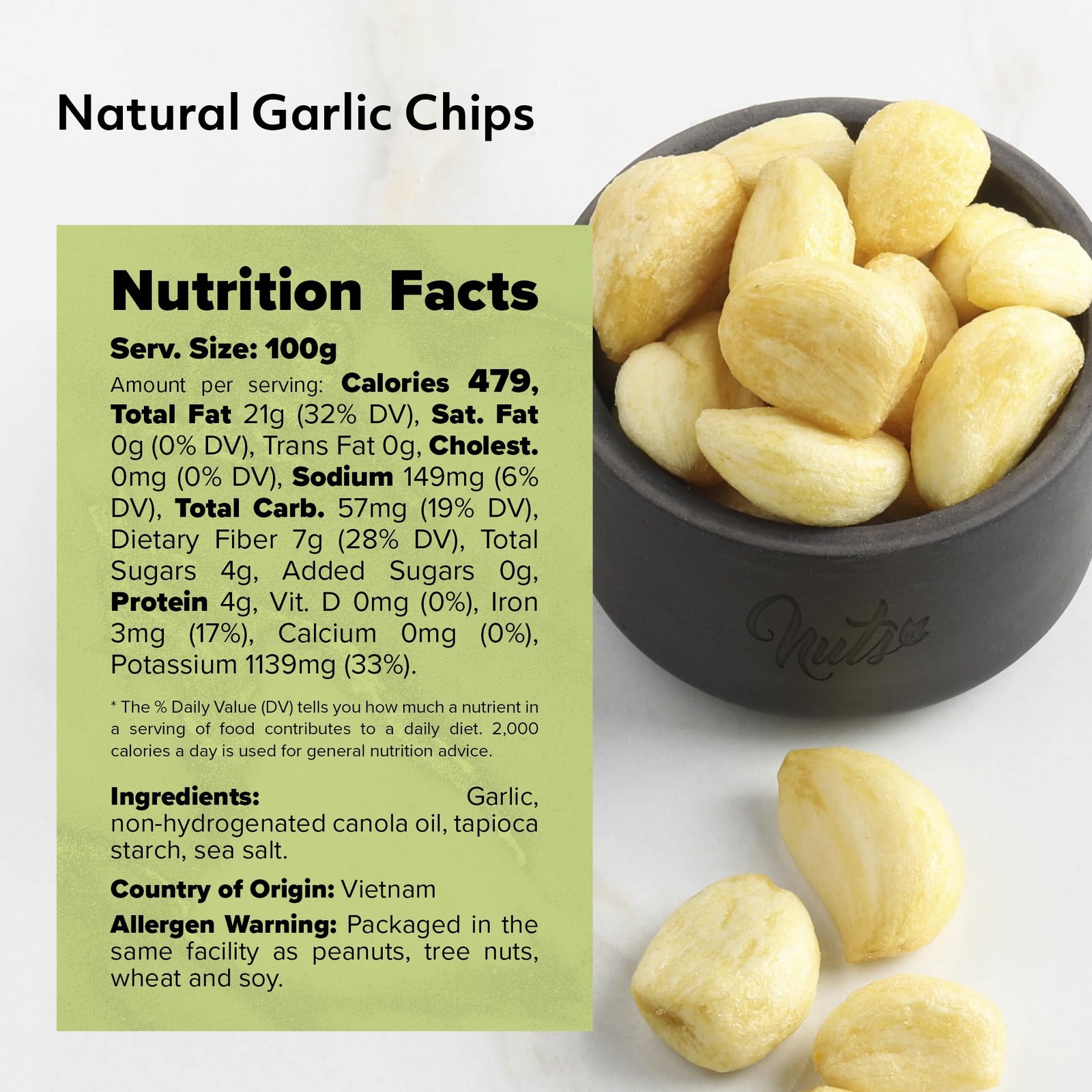 NUTS U.S. Garlic Chips | SeaSalted | No Color Added and No Sugar Added | 100…