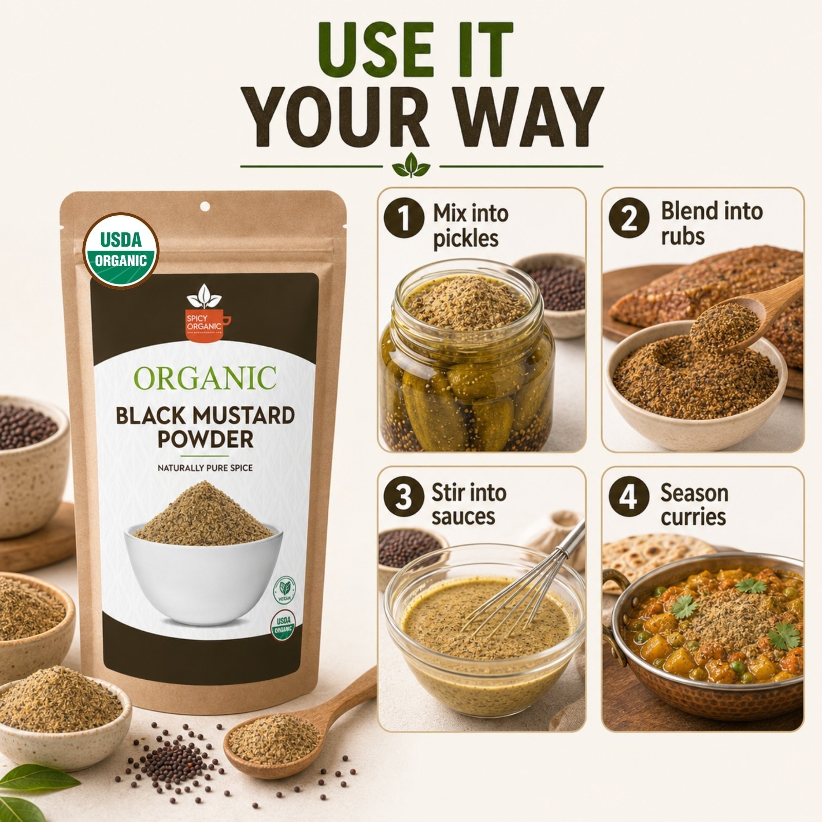 Spicy Organic Black Mustard Powder 4 oz | USDA Organic