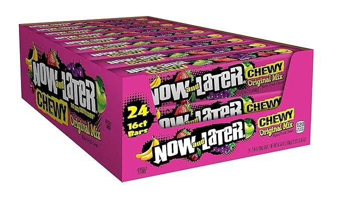 Now and Later Original Candy (24 Count Box) Apple Banana Grape Bulk OVER 3.5 LB