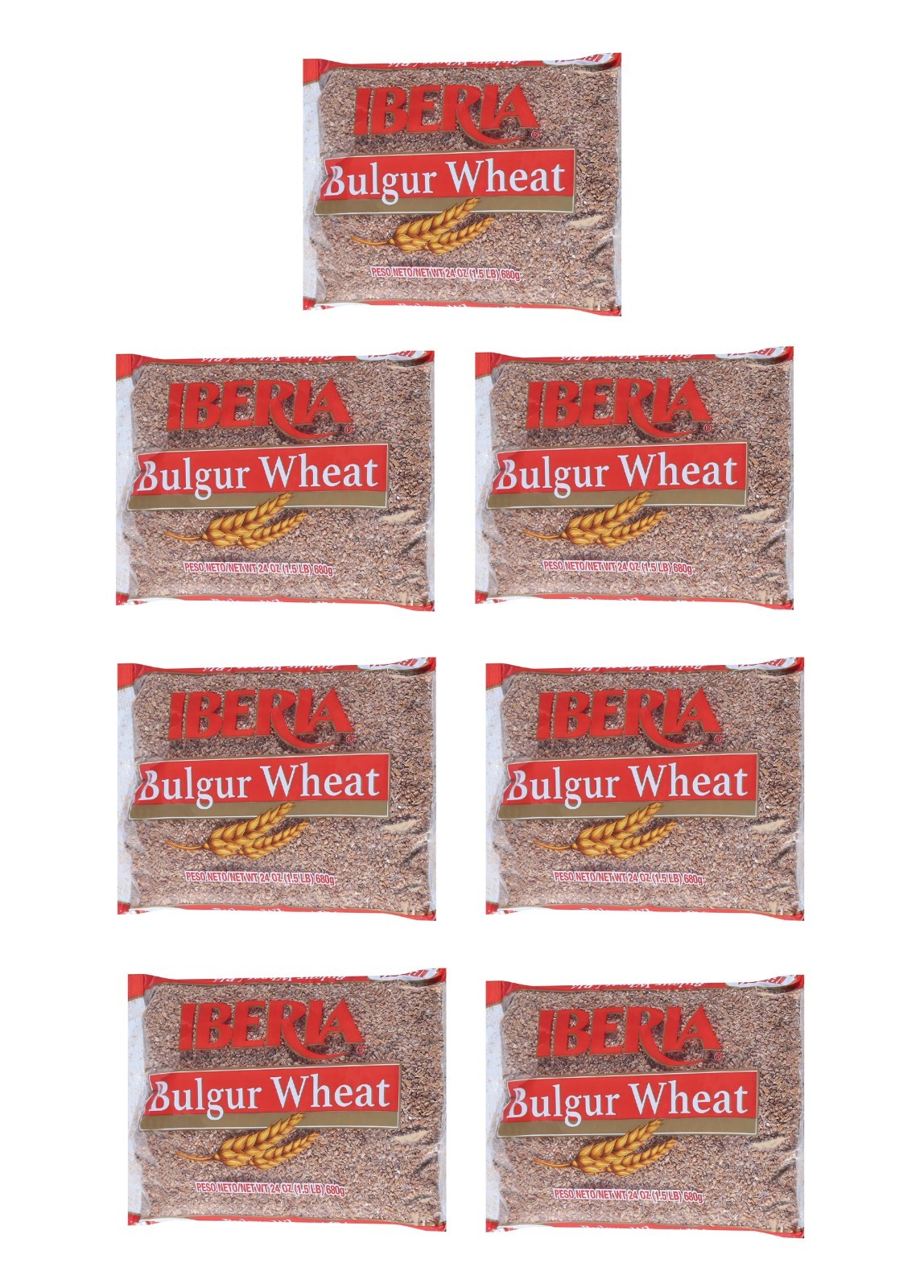 7 Pack Iberia Bulgur Wheat Size 24 oz Bags -Whole Grain Cracked Wheat High Fiber
