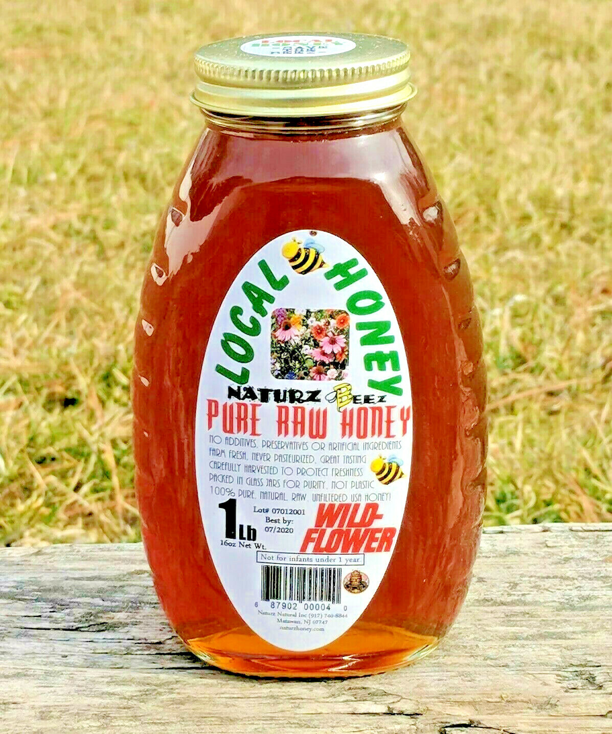RAW HONEY WILDFLOWER 1LB 454g 16oz 100% PURE LOCAL HONEY Glass Jar