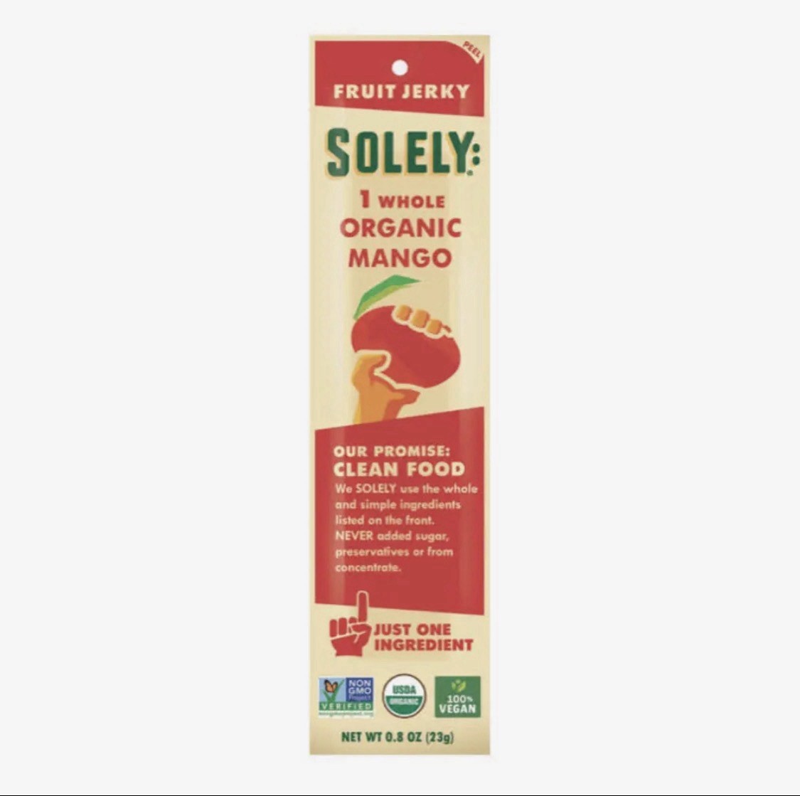 Solely Fruit Jerky Organic Mango Non GMO USDA Vegan Gluten Free 0.8 oz 12 Pack