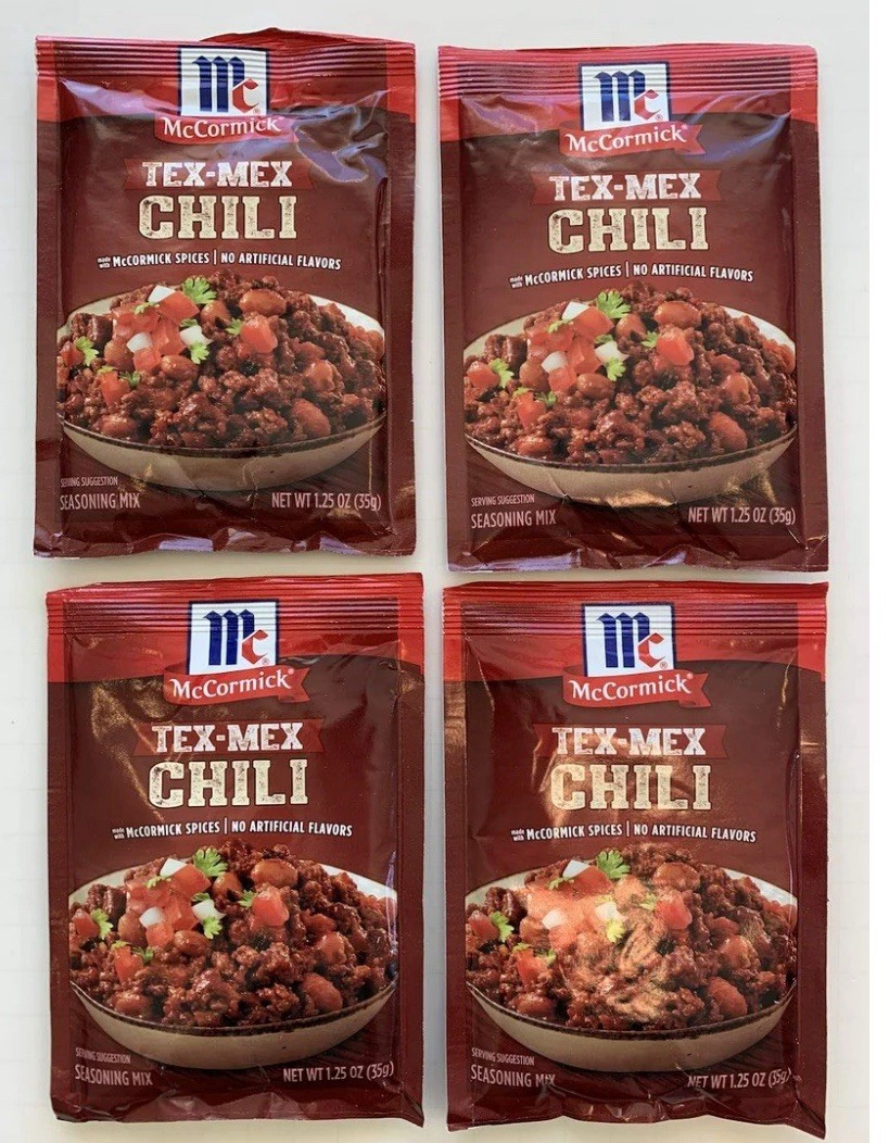 McCormick 4 Pk Tex-MEX CHILI Seasoning Mix Savory Herbs & Spices 1.25 oz – 4 Pk.