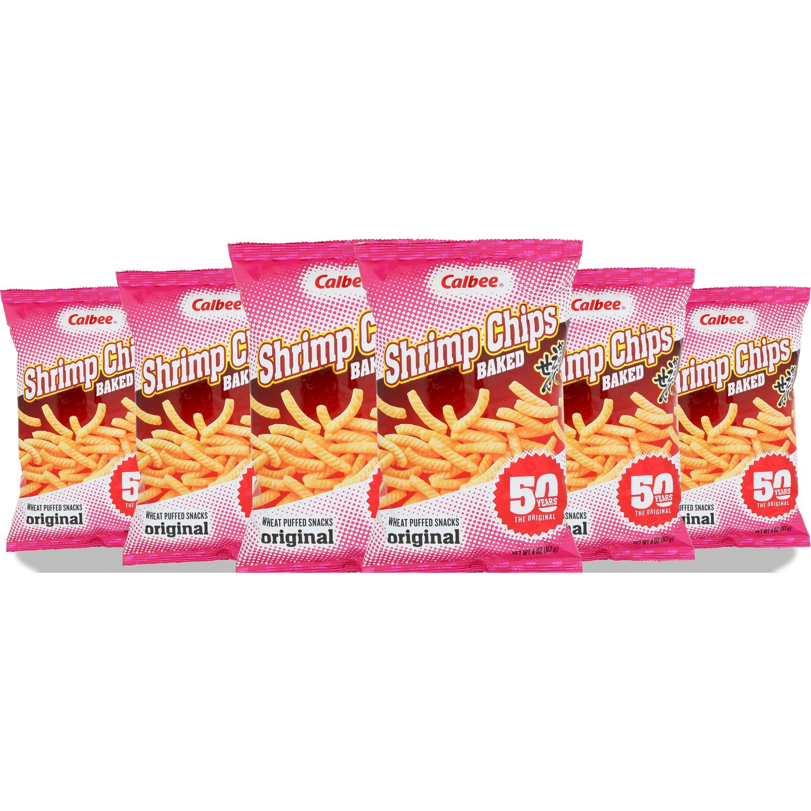 Calbee 4 Oz Baked Shrimp Chips Puffed Snack 6 Pack