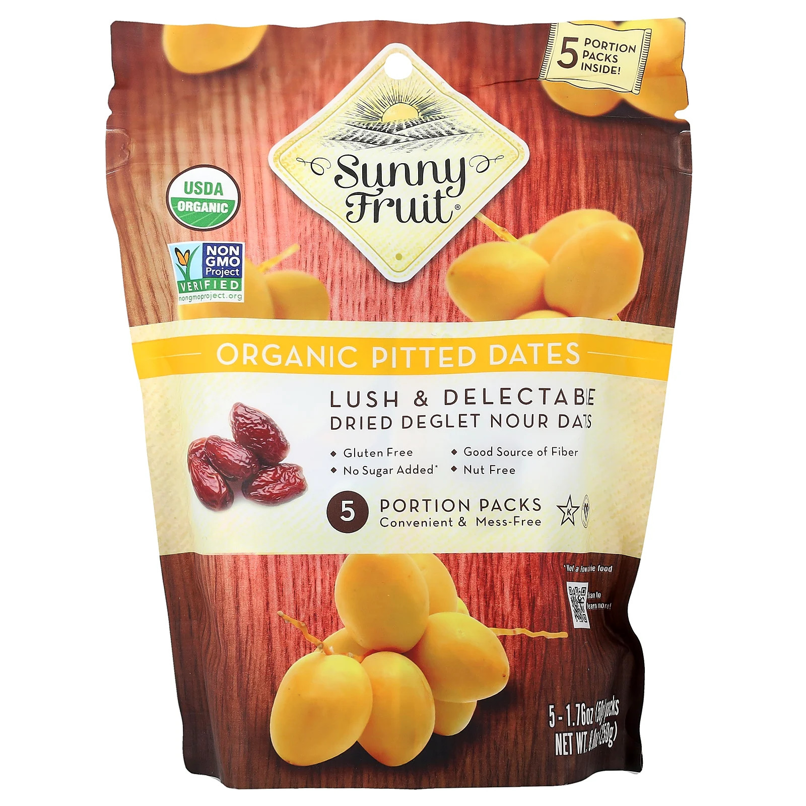 Organic Pitted Dates, 5 Portion Packs, 1.76 oz (50 g) Each