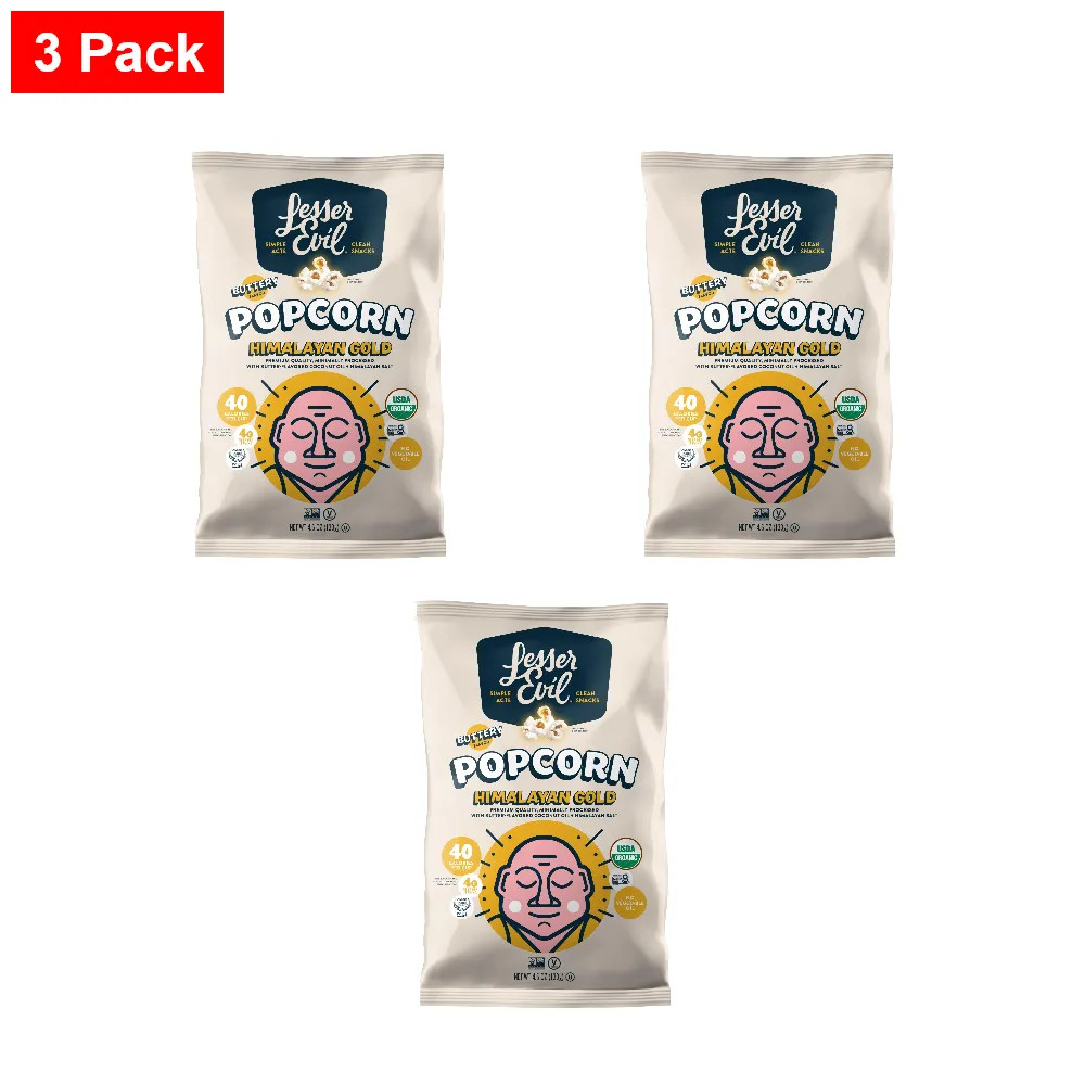Lesserevil Himalayan Gold Organic Popcorn, 4.6 Oz – 3 Pack
