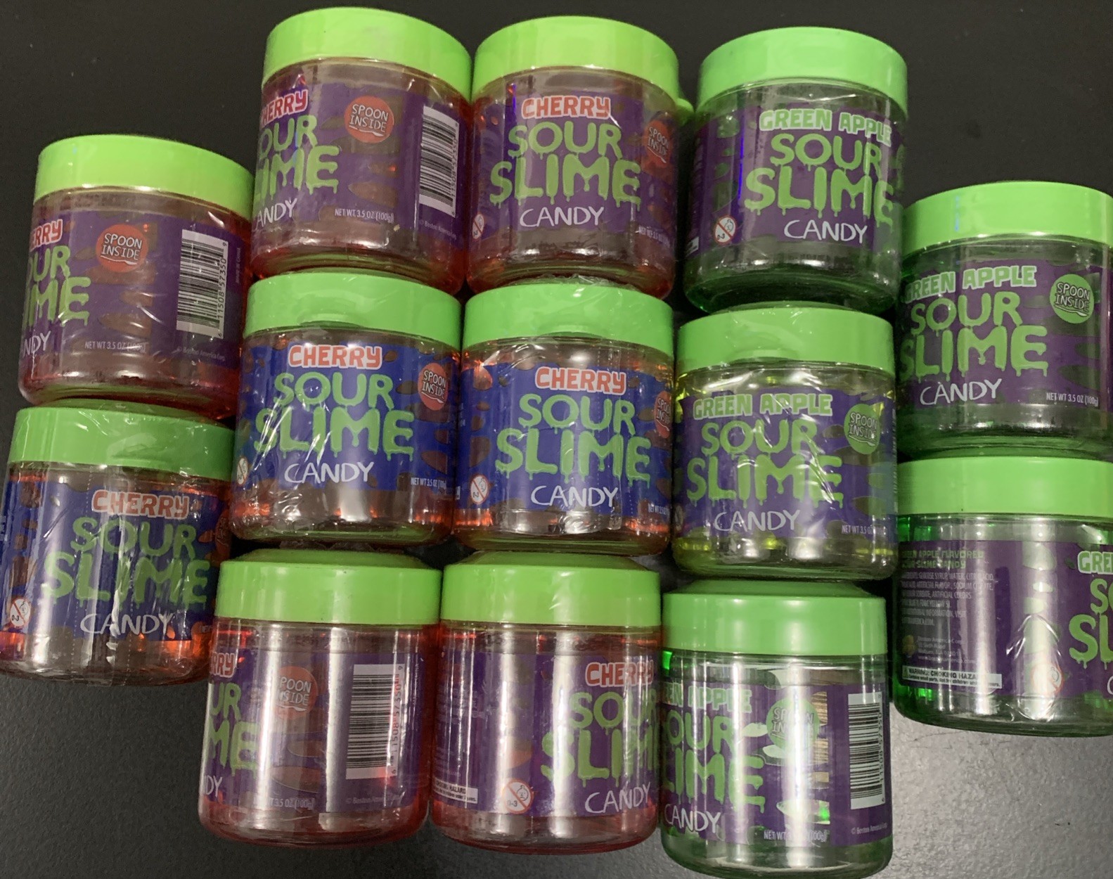 13 Sour Slime Candy Green Apple Cherry 3.5 oz Bulk Liquid Candy