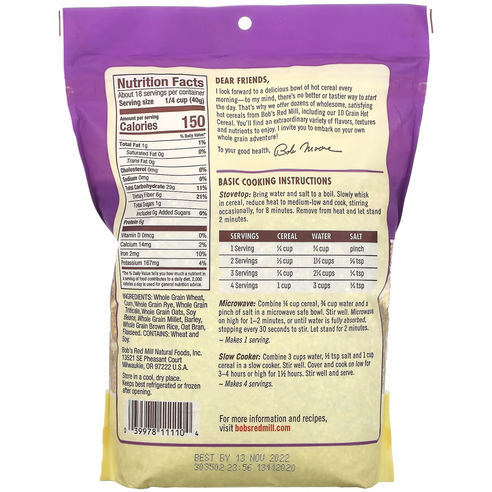 3 PACK – Bob’s Red Mill 10 Grain Hot Cereal 25 oz (Total 75 oz) FRESH