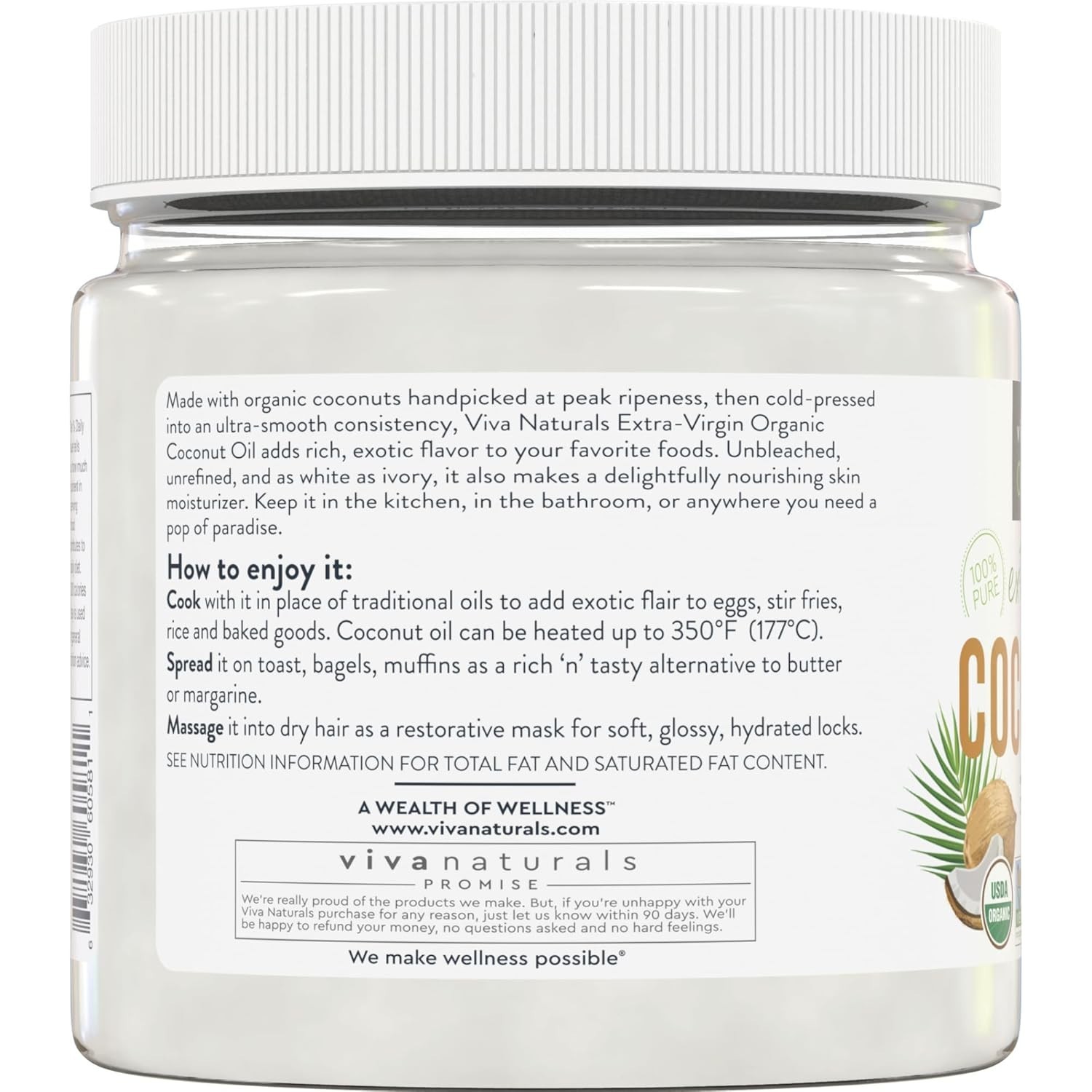 Organic Coconut Oil, 32 Fl Oz – Unrefined, Cold-Pressed Extra Virgin Coconut Oil