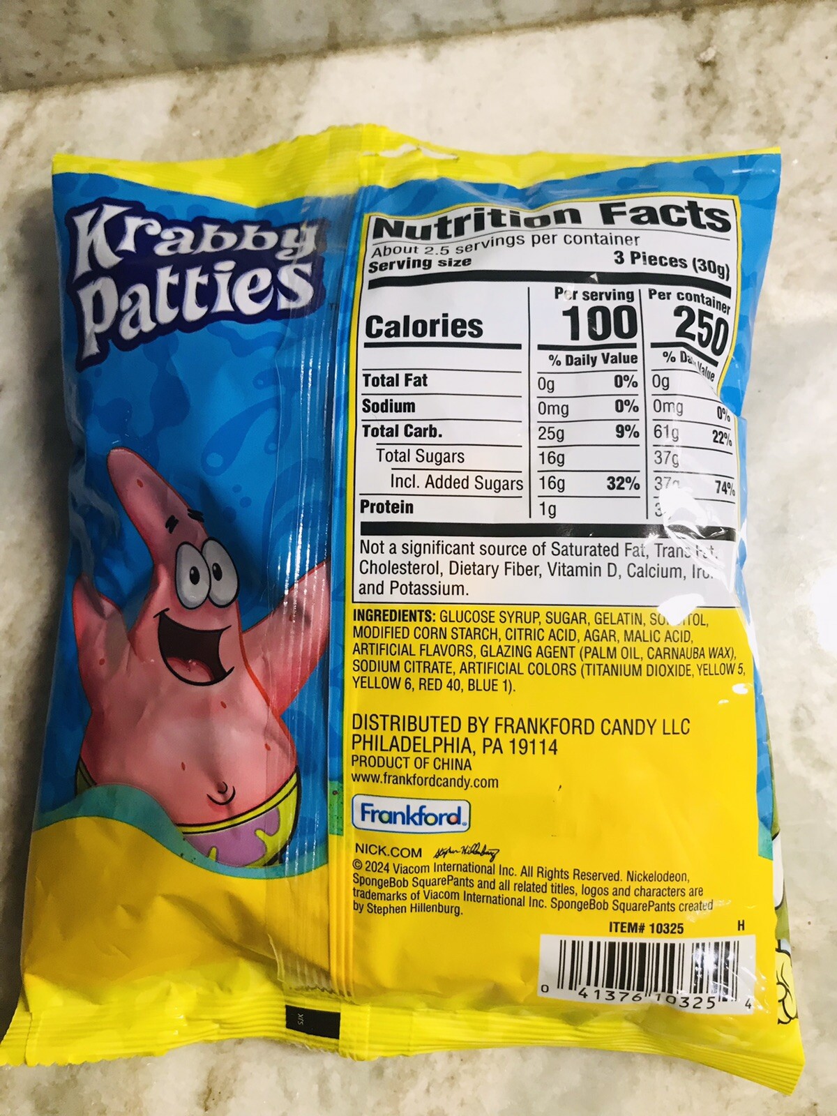 Spongebob Squarepants Krabby Patties Chewy Gummy Candy 2.54oz/72gm