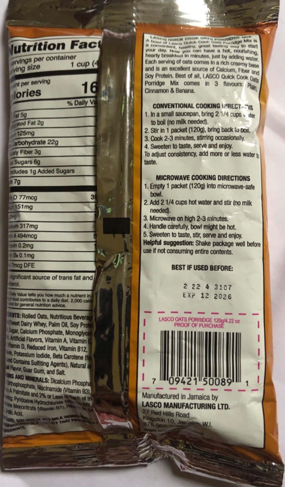 Lasco Oats Porridge Mix 120g Banana Flavour 6 Pk Jamaican Quick Cook Breakfast