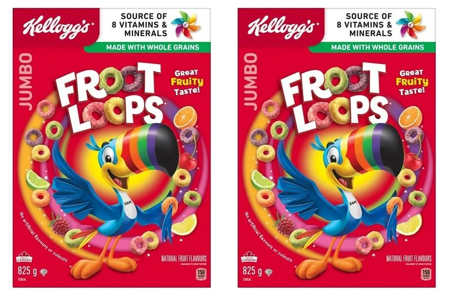 Kellogg’s Canadian Froot Loops Breakfast Cereal, Jumbo Size, 825g (2 Pack)