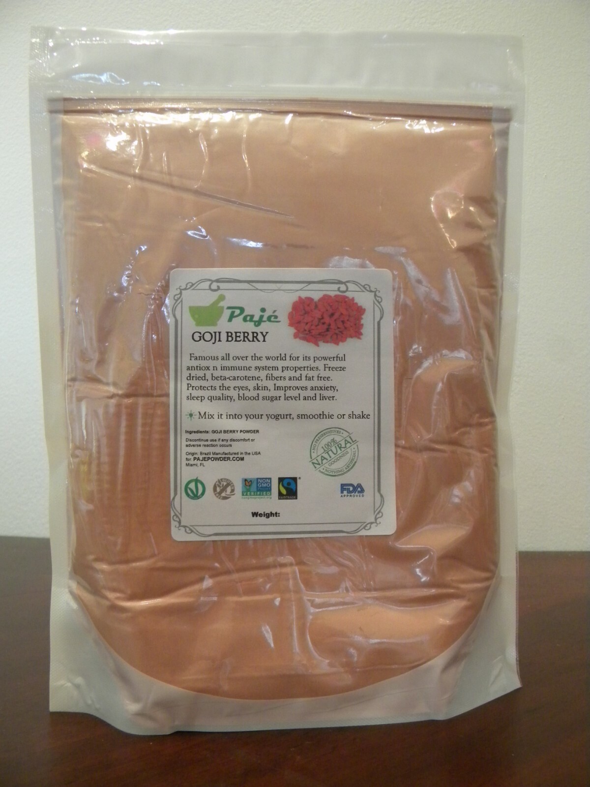GOJI BERRY powder 8oz 16oz 1lb 32oz 2lb 4lb 10lb FREEZE DRIED PAJE