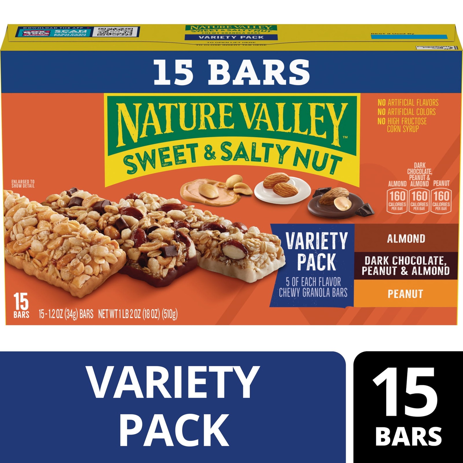 Nature Valley Granola Bars, Sweet and Salty Nut, Variety Pack, 15 Bars, 18 OZ