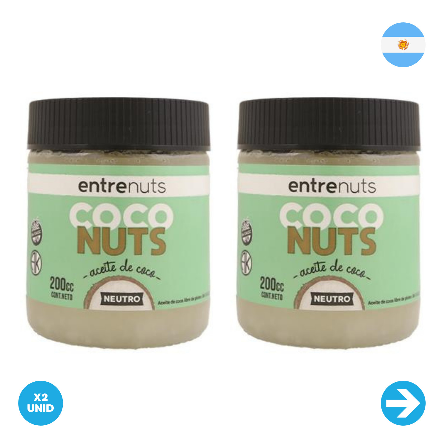Entre Nuts – Aceite De Coco Neutro 200g x2 Unid