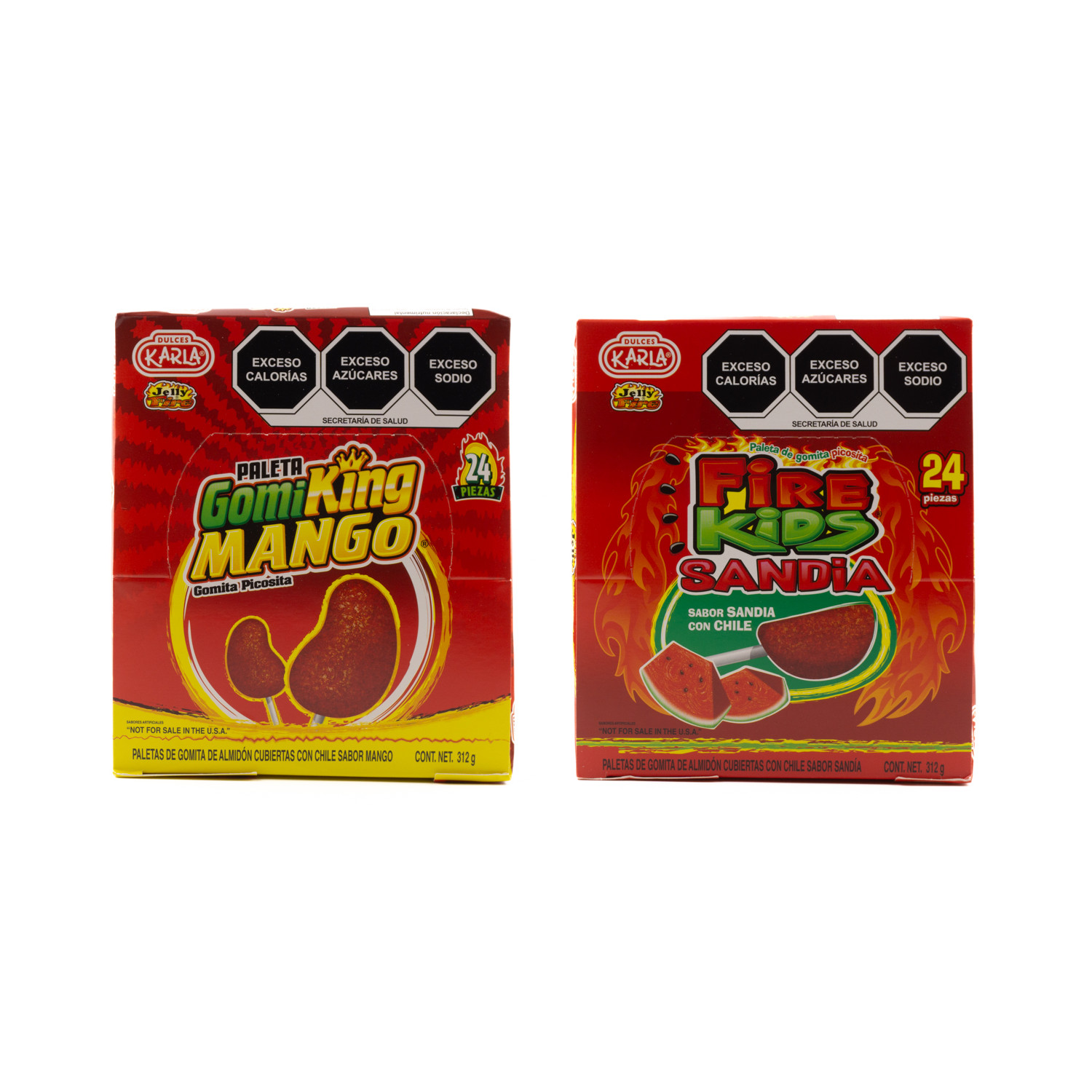 Fire Kids Karla Watermelon & Mango Spicy Mexican Gummy Lollipop 24 Pieces