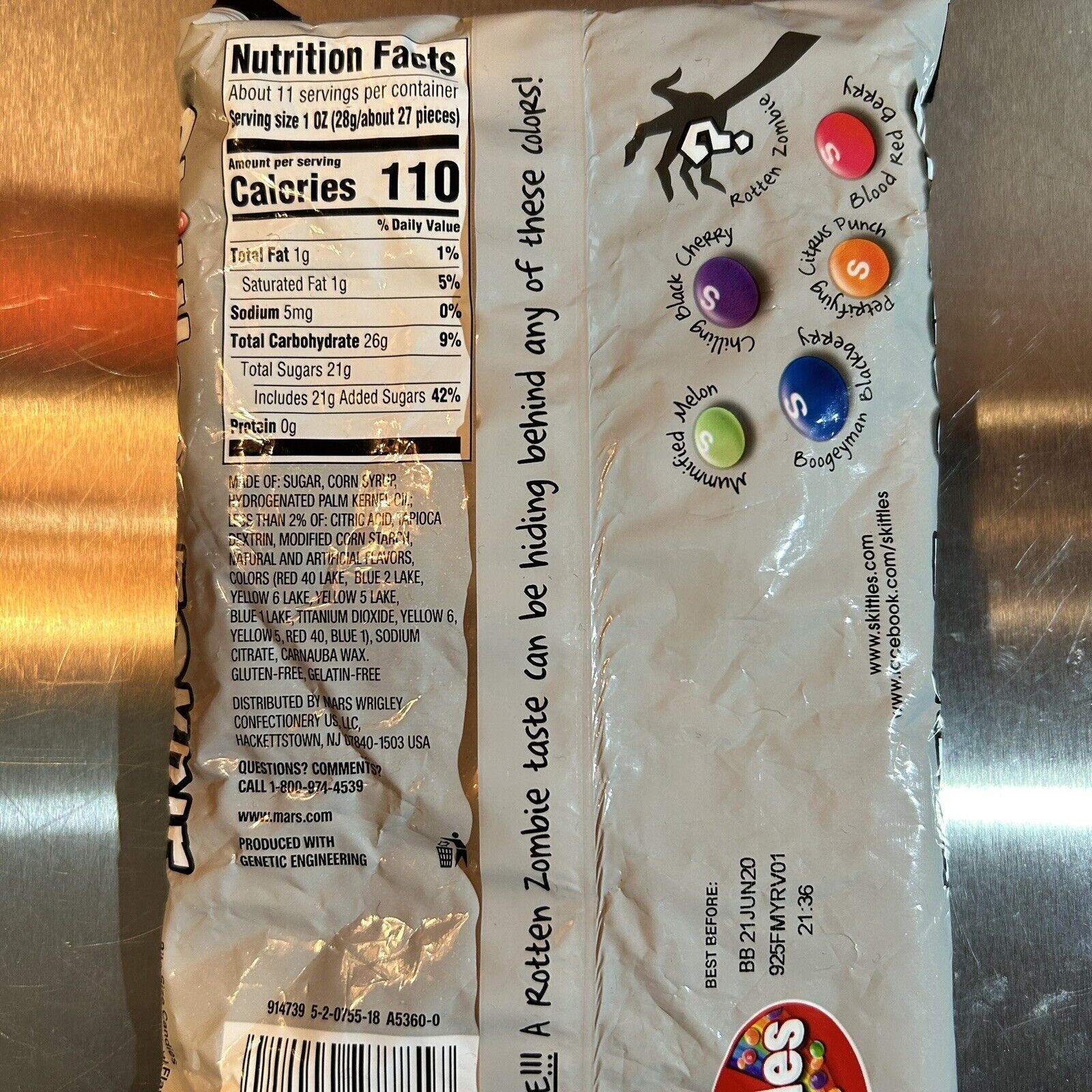 Zombie Skittles Share Size 10.5oz Halloween Candy Blood Red Berry Hard To Find