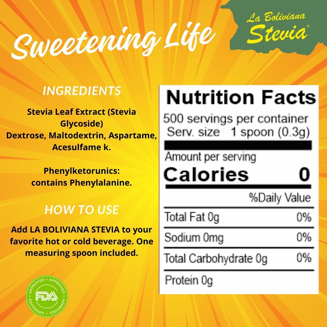 Stevia La Boliviana Sweetener | 150 g net weight | Original Natural Stevia