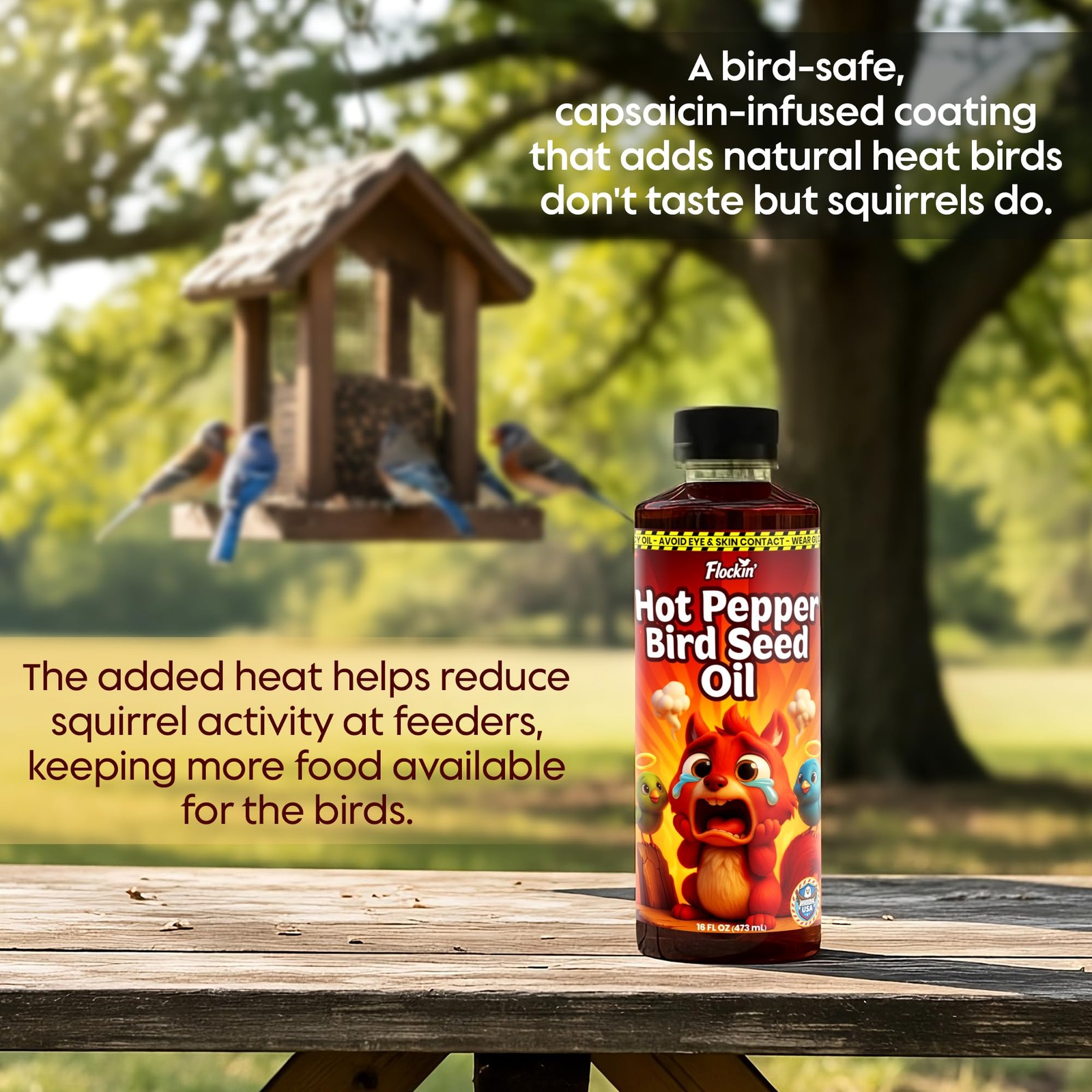 Flaming Hot Pepper Bird Seed Oil – Extremely Spicy 16 Fl Oz (Pack of 1), Red