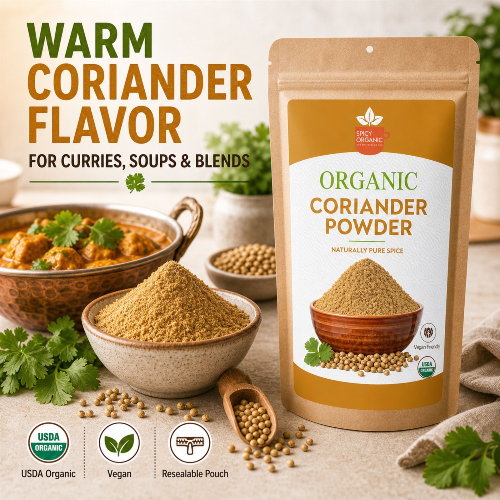 Spicy Organic Coriander Powder 16 oz | USDA Organic