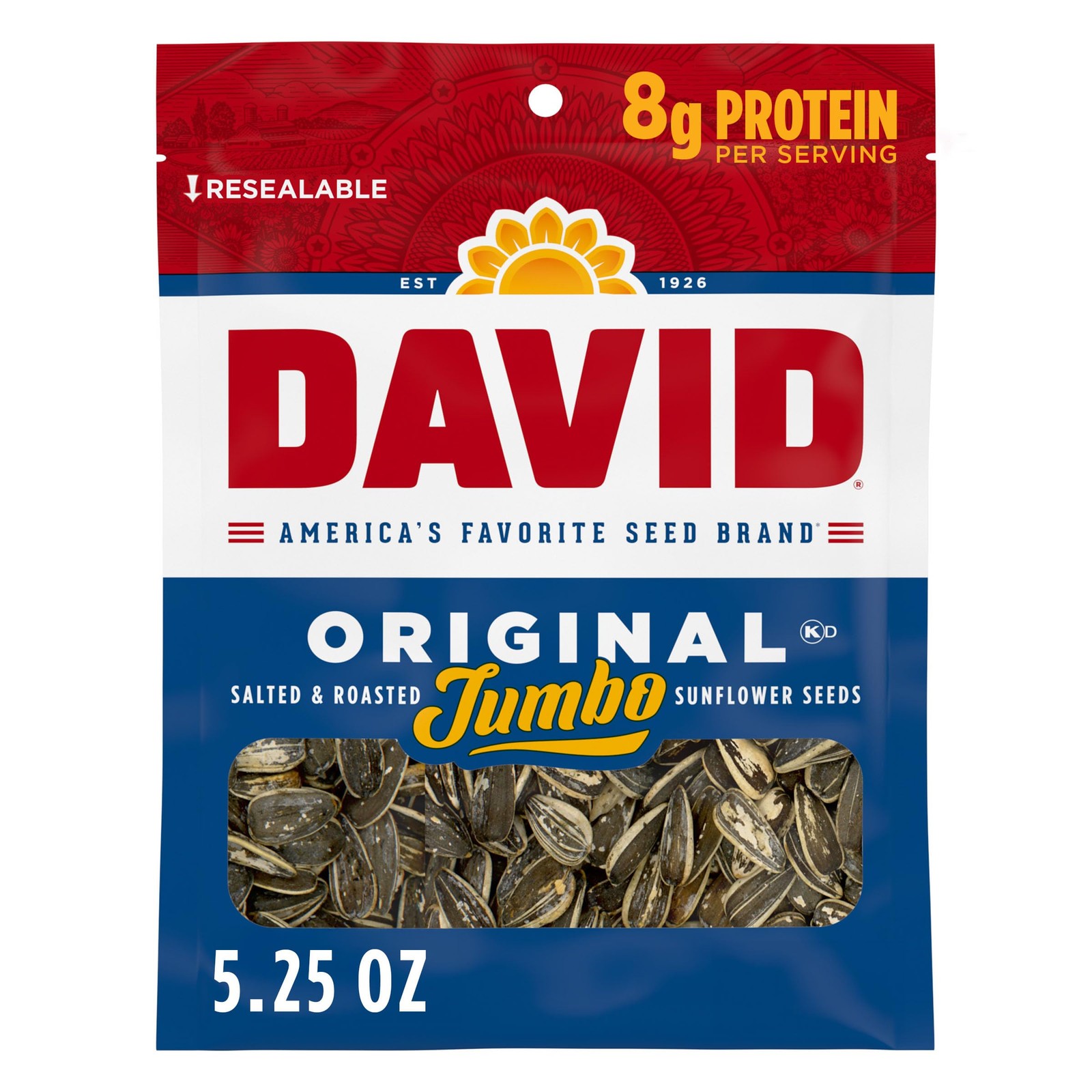 DAVID Jumbo Sunflower Seeds, Original Flavor, 5.25 oz. Ounce (Pack of 1)
