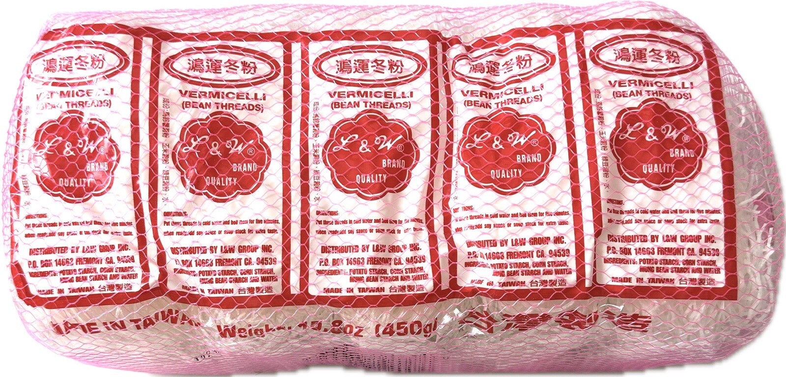 15.8oz L&W Vermicelli Bean Threads Glass Noodles Non GMO Fat Free Gluten Free