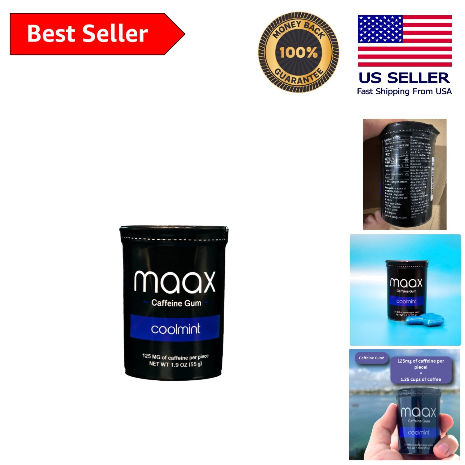Get Energized with Maax Coolmint Caffeine Gum – 25 Gummy Chews, 125mg Each