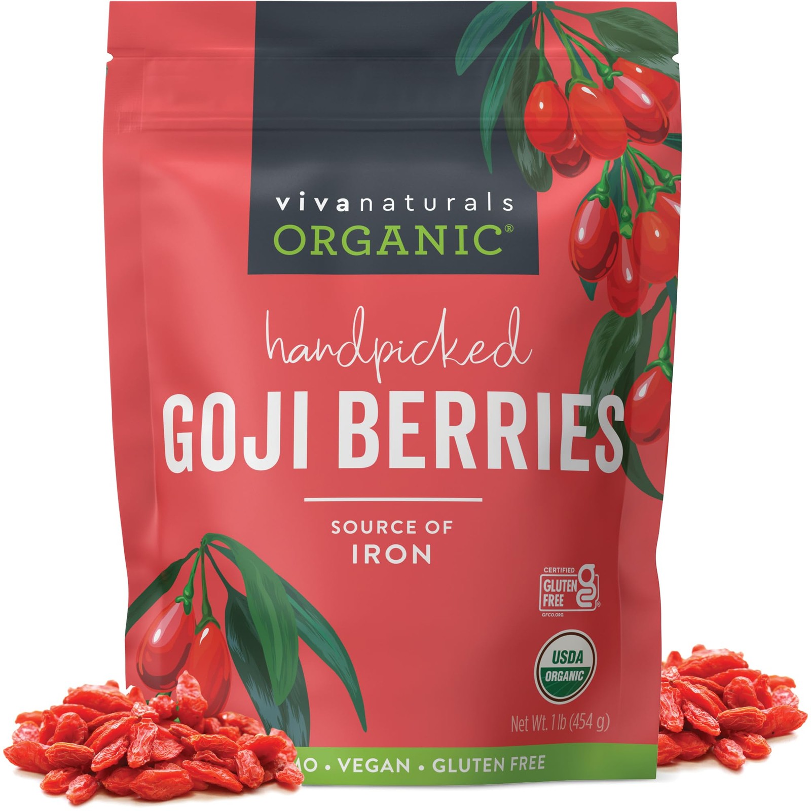 Viva Naturals Organic Dried Goji Berries, 1 lb (454 g) – 1 Pound, No Color