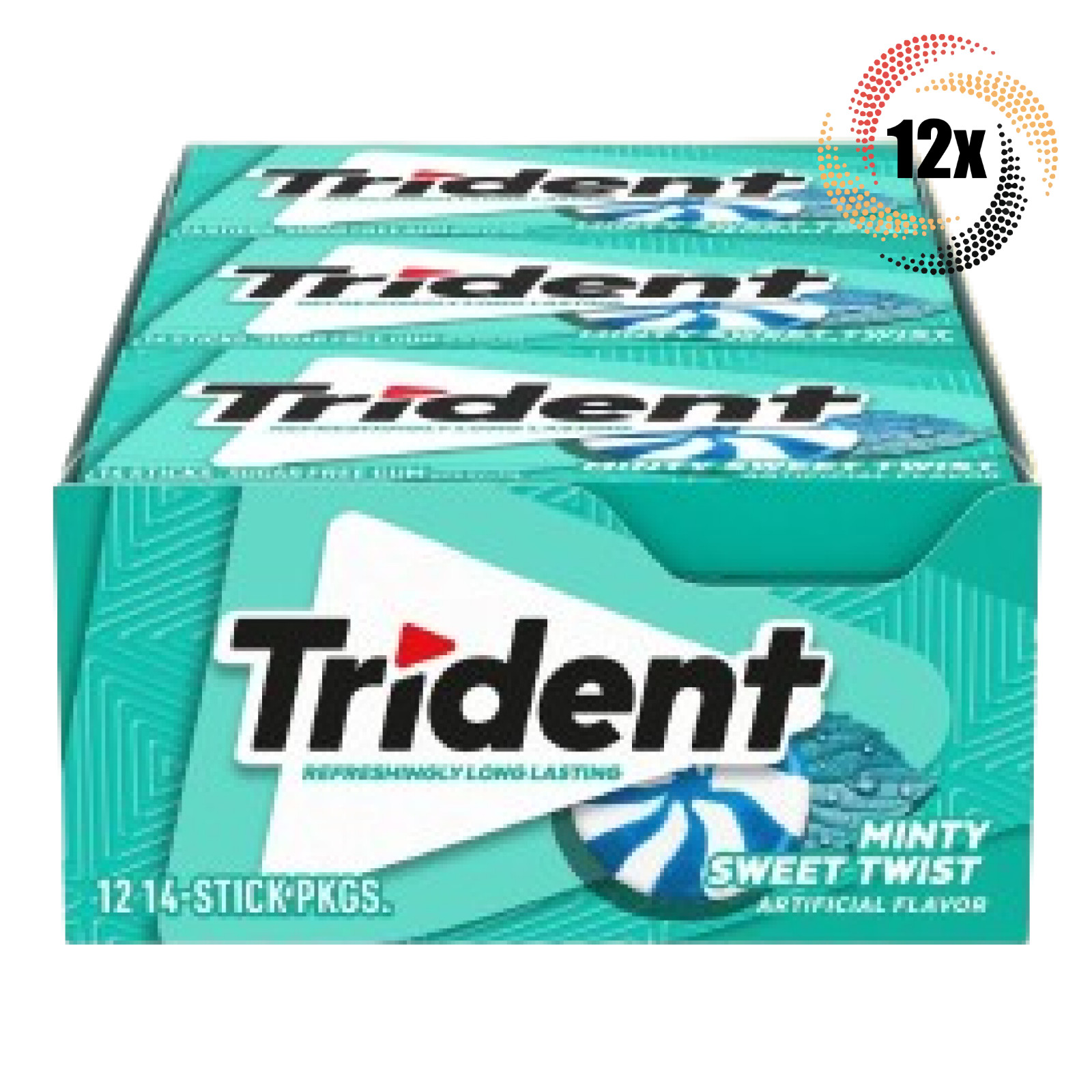 Full Box 12x Packs Trident Minty Sweet Twist Chewing Gum | 14 Sticks Per Pack