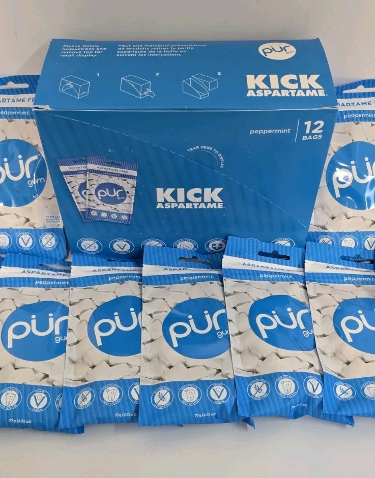 12 Bags In Retail Box PUR Peppermint Gum Aspartame-Free Chewing Gum 100% Xylitol