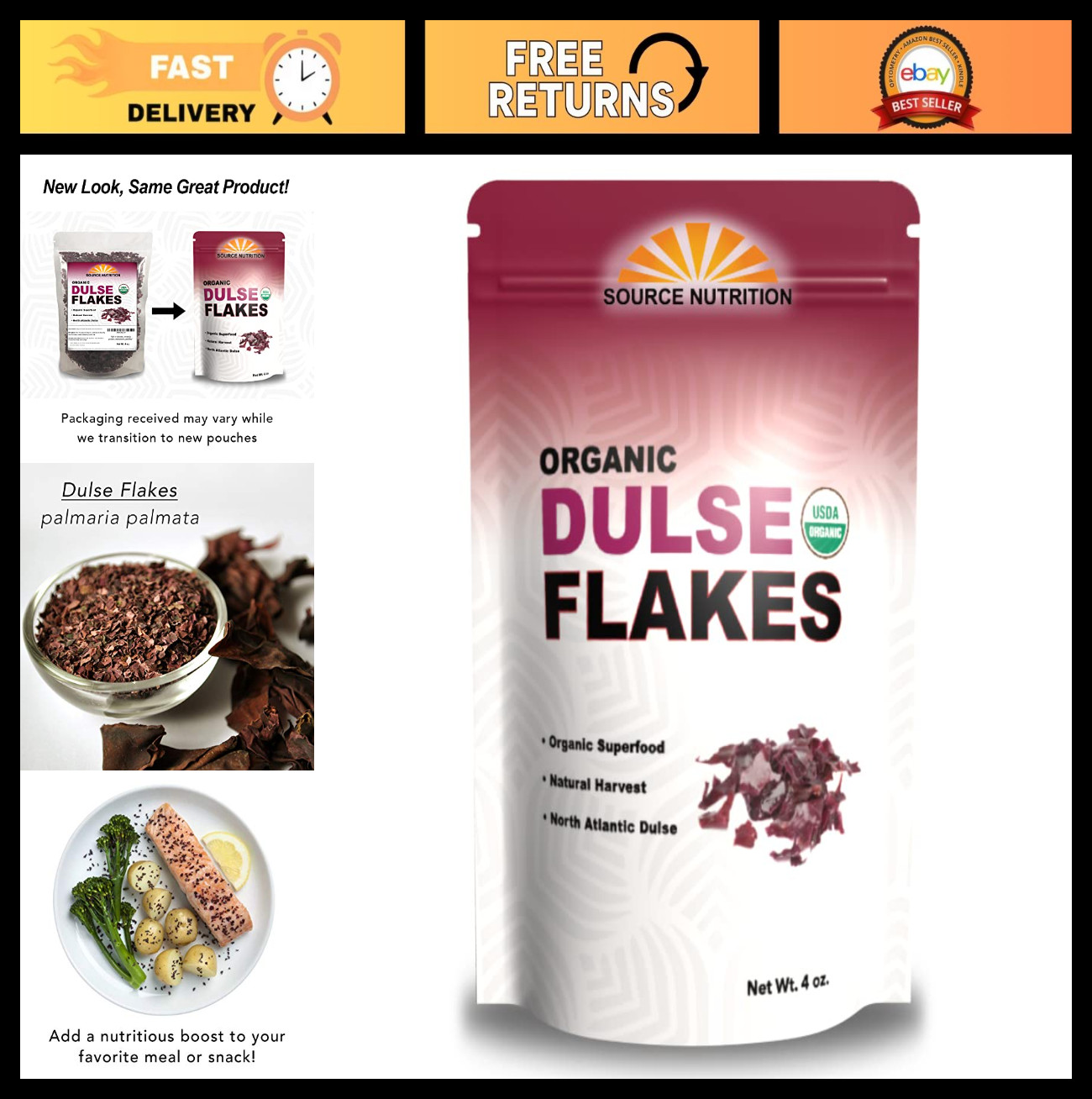 Organic Dulse Flakes – Wild Crafted Sea Vegetable, Sun-Dried, 4 oz Superfood