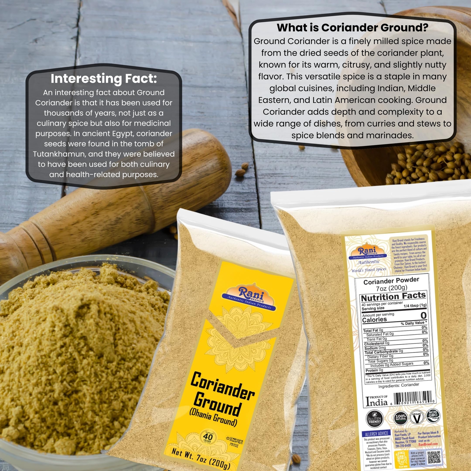 Rani Coriander Ground Powder (Indian Dhania) Spice, 7oz (200g)