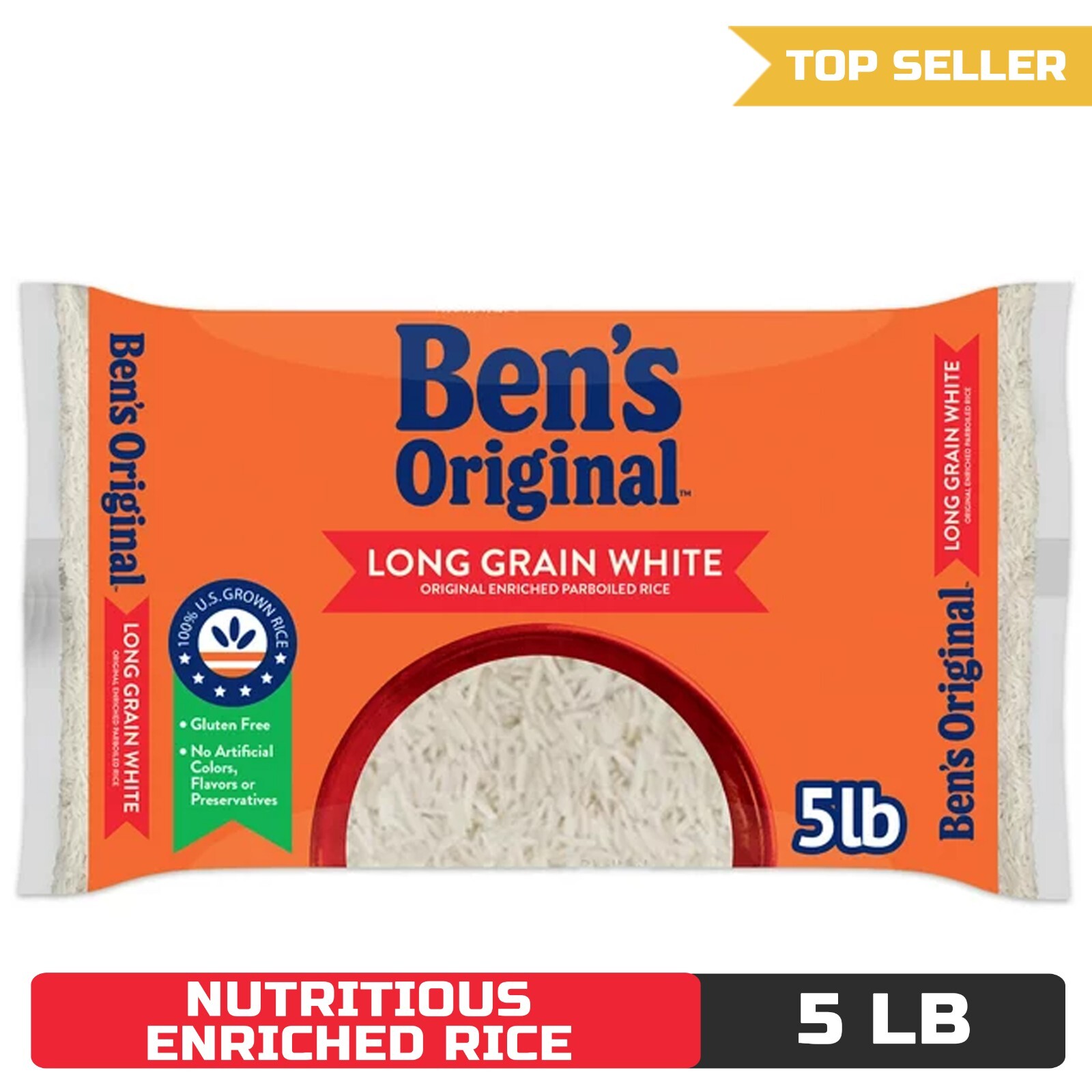 BEN’S ORIGINAL Enriched Long Grain White Rice, Parboiled Rice, 5 LB Bag