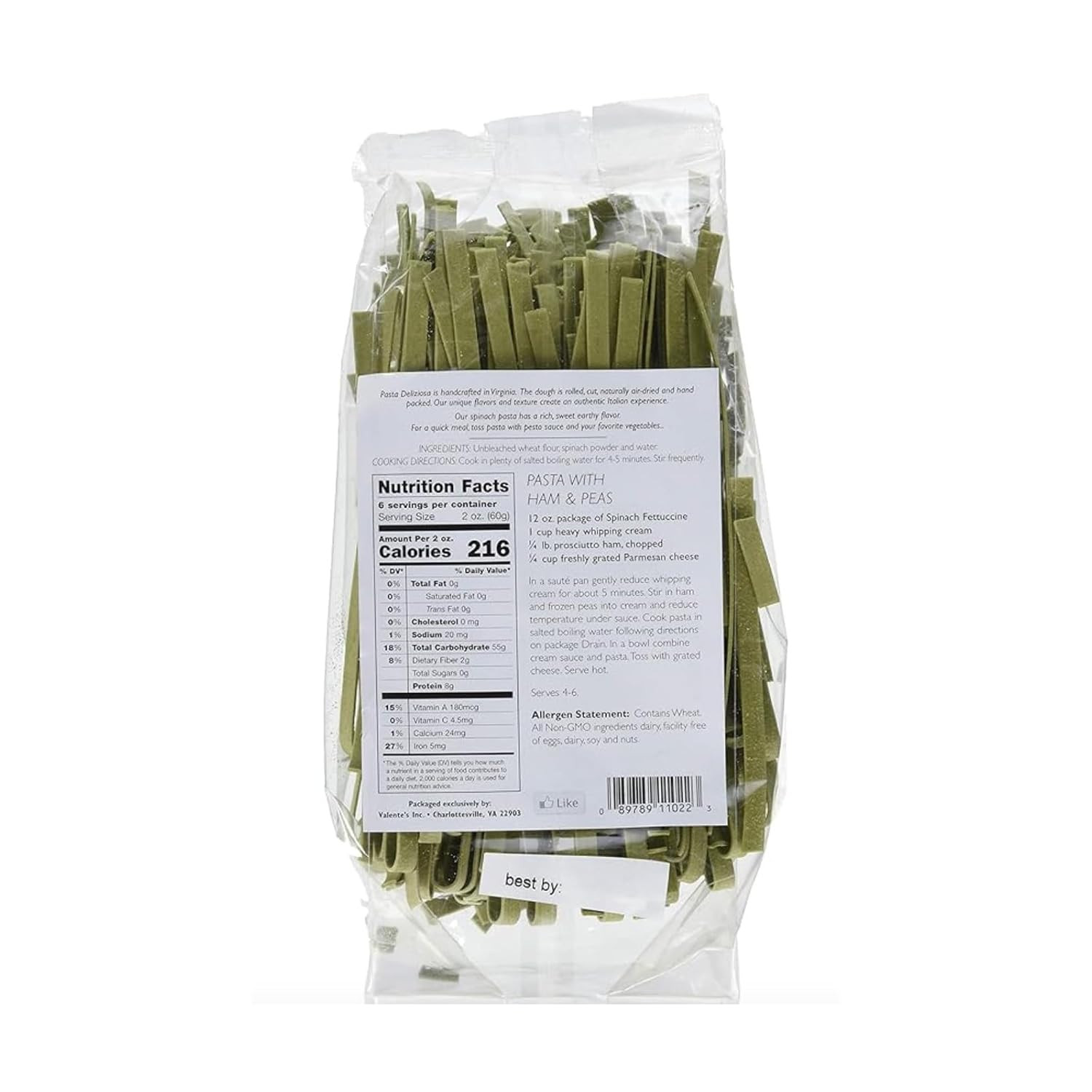 Handcrafted Pasta, Spinach Fettucine, 12 Ounce – 3 Pack