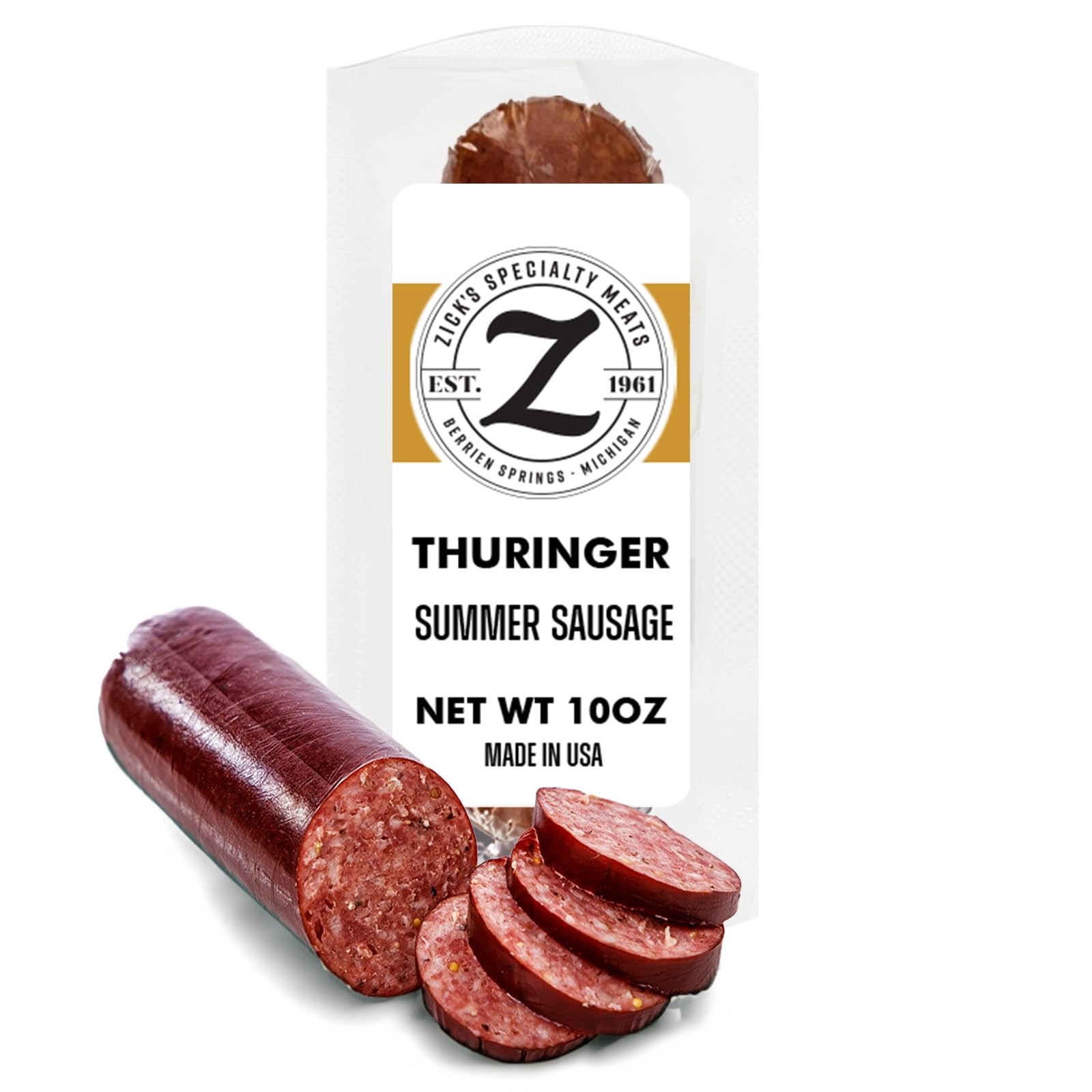 Zick’s Thuringer German Smoked Sausage (10 oz) | Naturally Dried & Cured Meat…