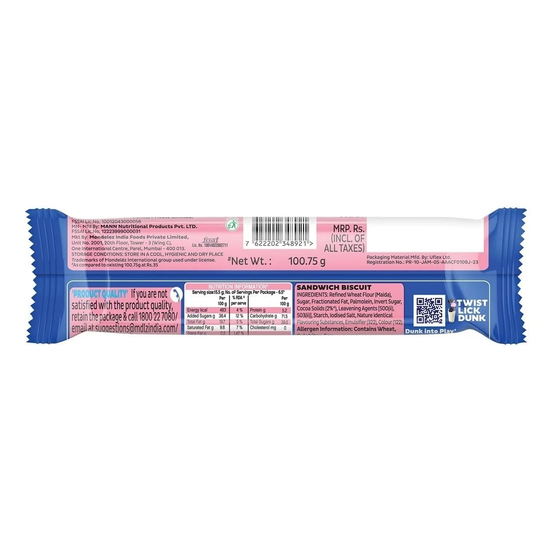 Cadbury Oreo Strawberry Cream Sandwich Biscuits 108.55g Pack of 3 Free Shipping