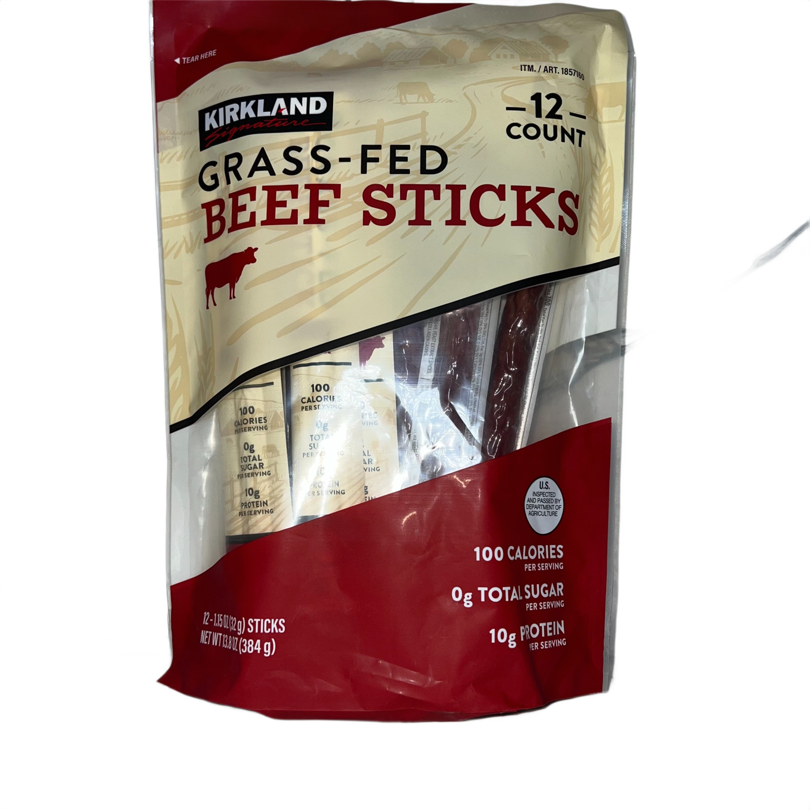 Kirkland Signature Grass‑Fed Beef Sticks 1.15oz 12 Pack BB 02/2027 New