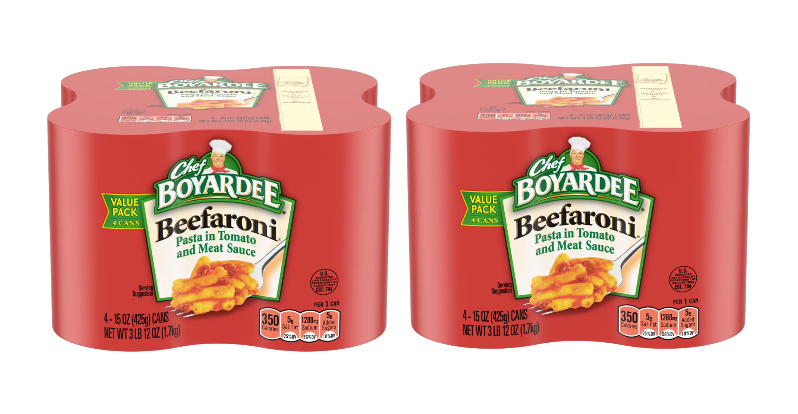 Chef Boyardee Beefaroni in Tomato and Meat Sauce, Ready-to-Eat, 15 oz Can 8 Pack