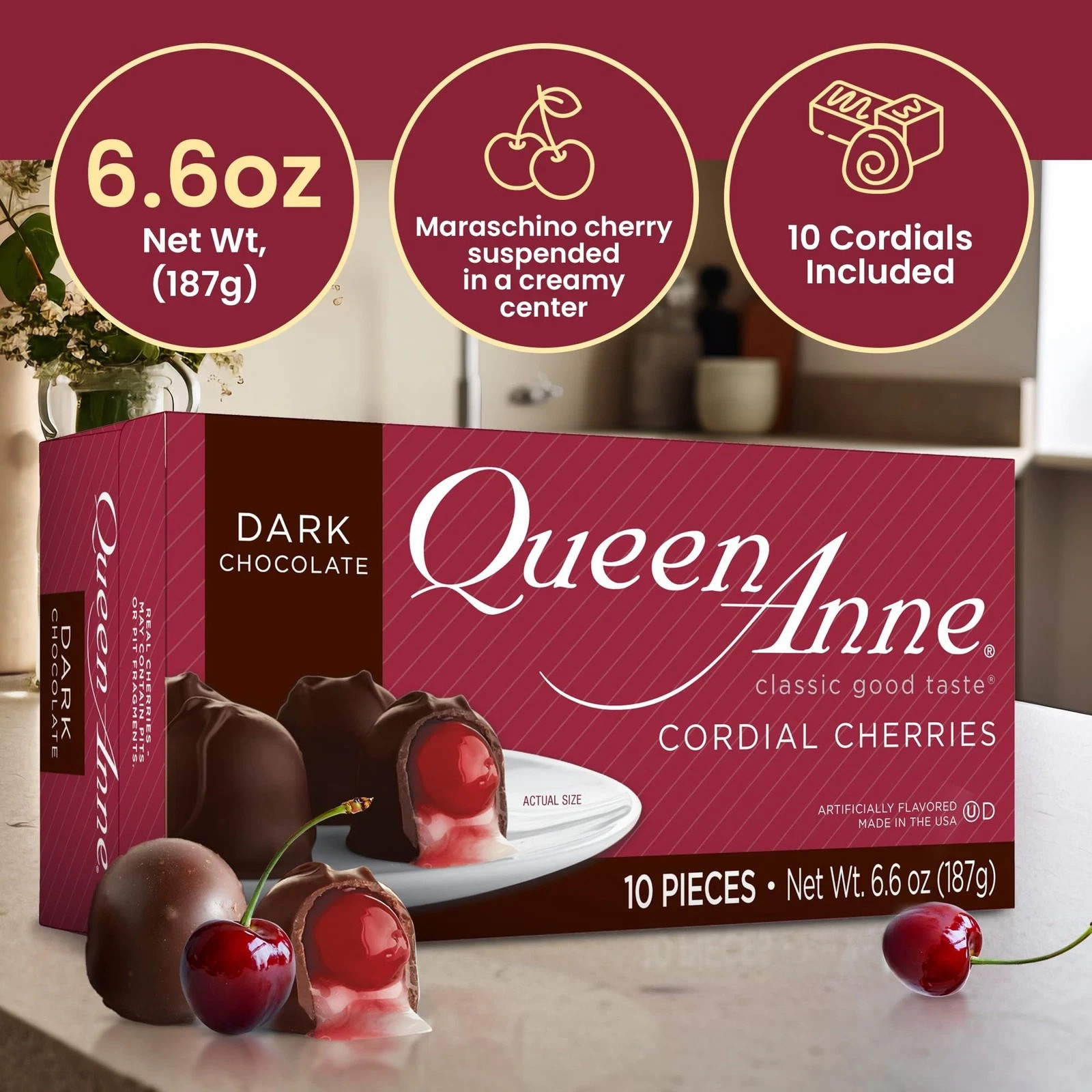 Queen Anne Dark Chocolate Covered Cordial Cherries | 6.6 oz Pack of 12 | 10 P…