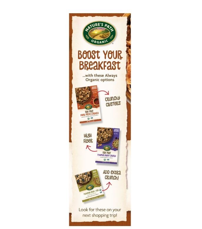 Nature’s Path Organic Breakfast Cereal, Heritage Flakes, 33.5oz Box.