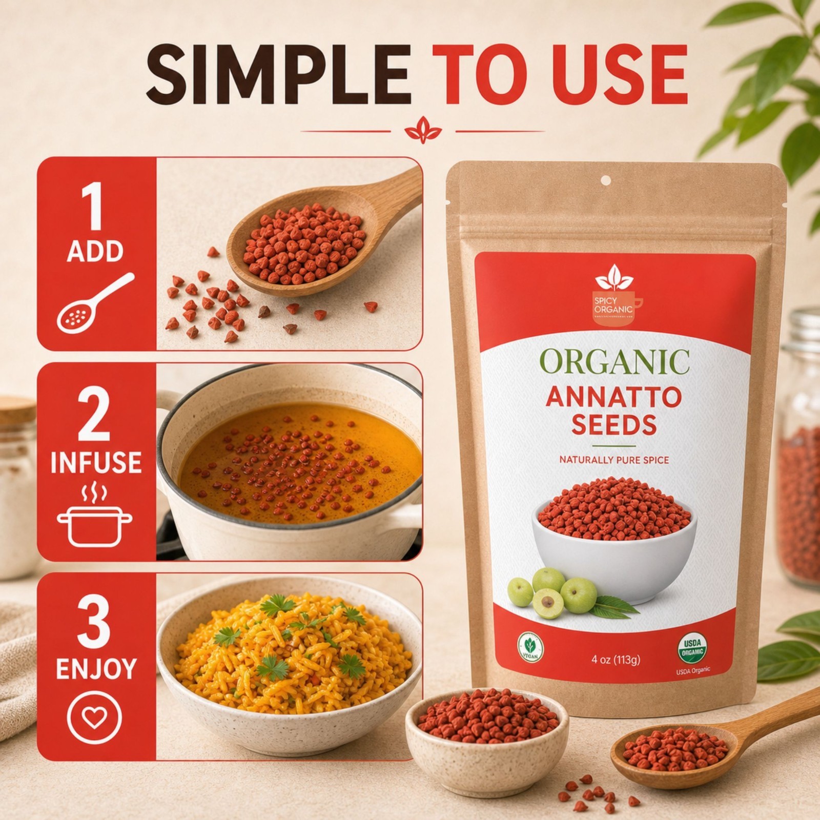 Spicy Organic Annatto Seeds 16 oz | USDA Organic