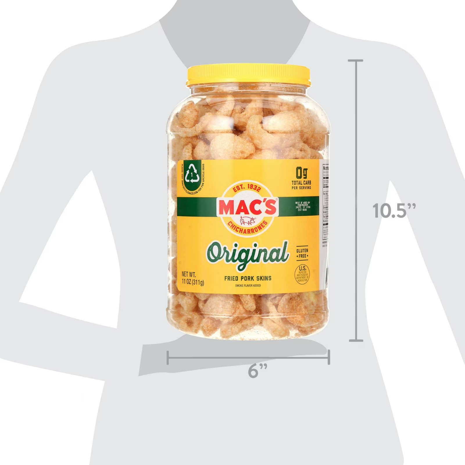 Mac’s Original Fried Pork Skins 11oz Barrel