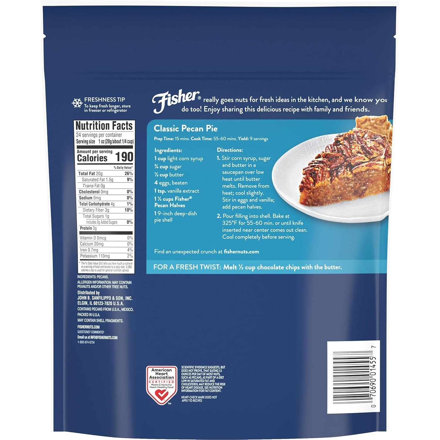 Pecan Halves 24 oz Resealable Bag, Unsalted Raw Nuts for Cooking, Baking & Sn…