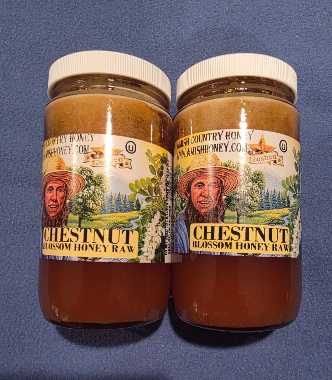 2X Goshen Amish Country Honey CHESTNUT BLOSSOM Raw Honey 16 oz Glass