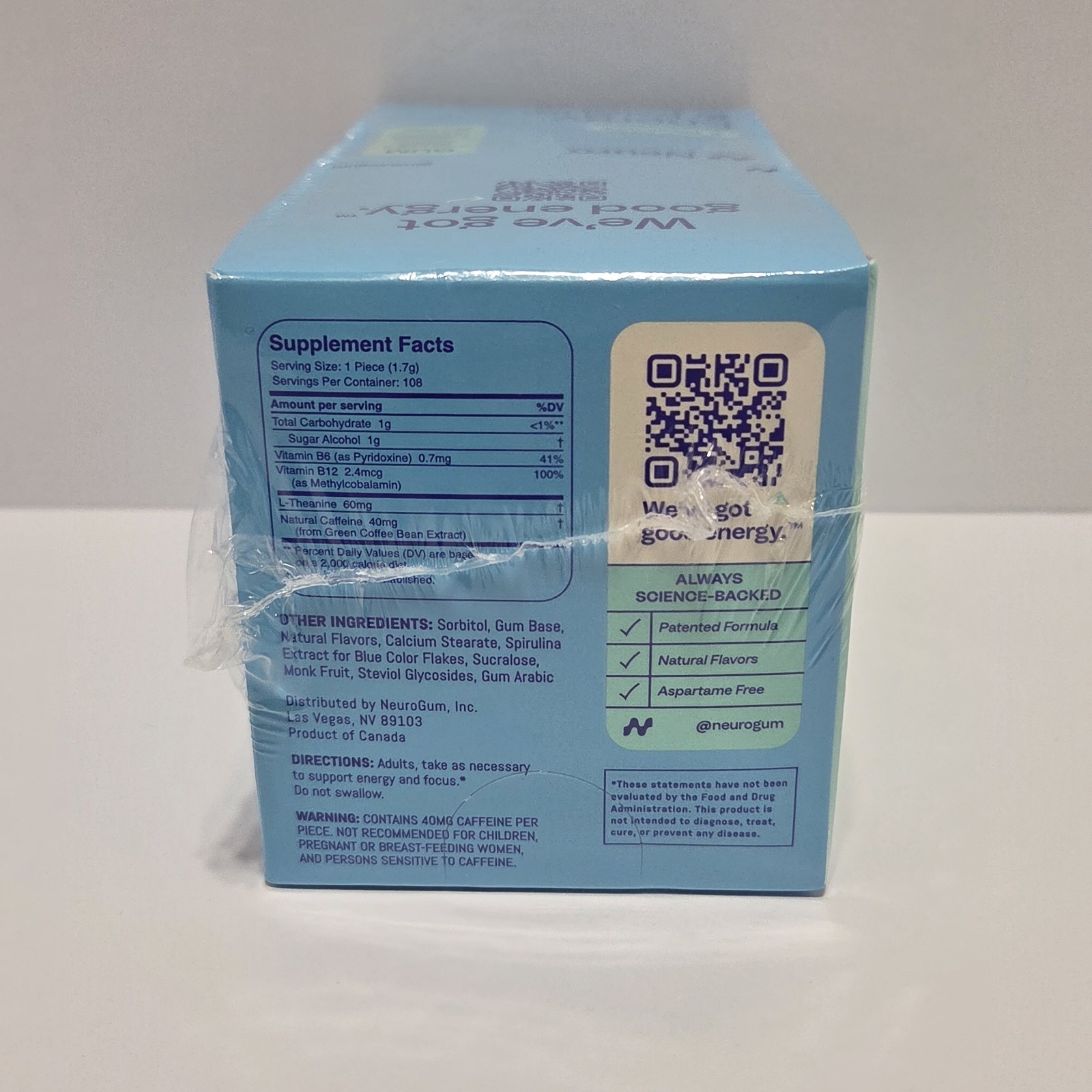 Neuro Energy & Focus Gum Peppermint Flavor 12 Packs – 108 Total Pieces