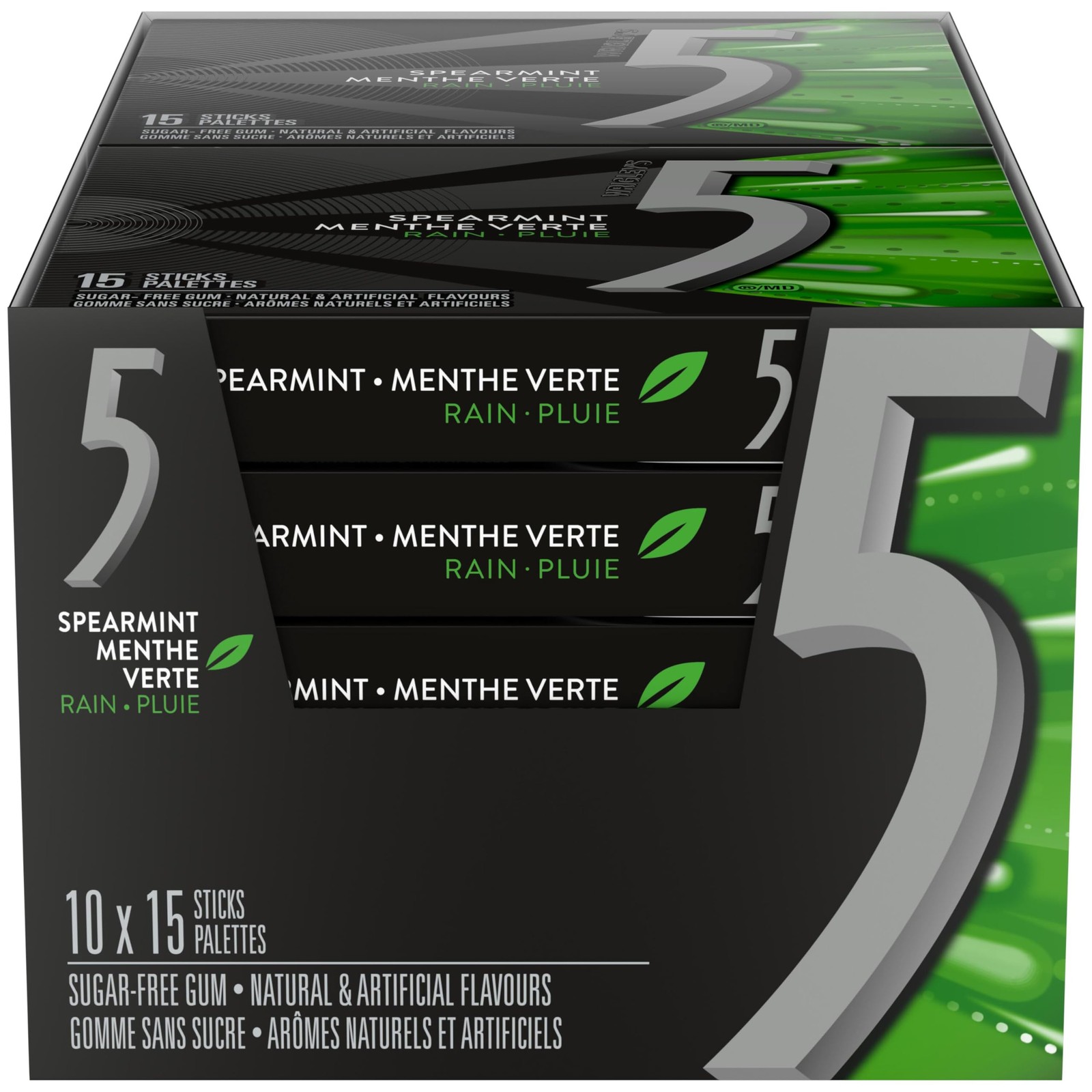 Wrigley 5 Rain-Tingling Spearmint, 10ct/150 15 Count (Pack of 10), Green