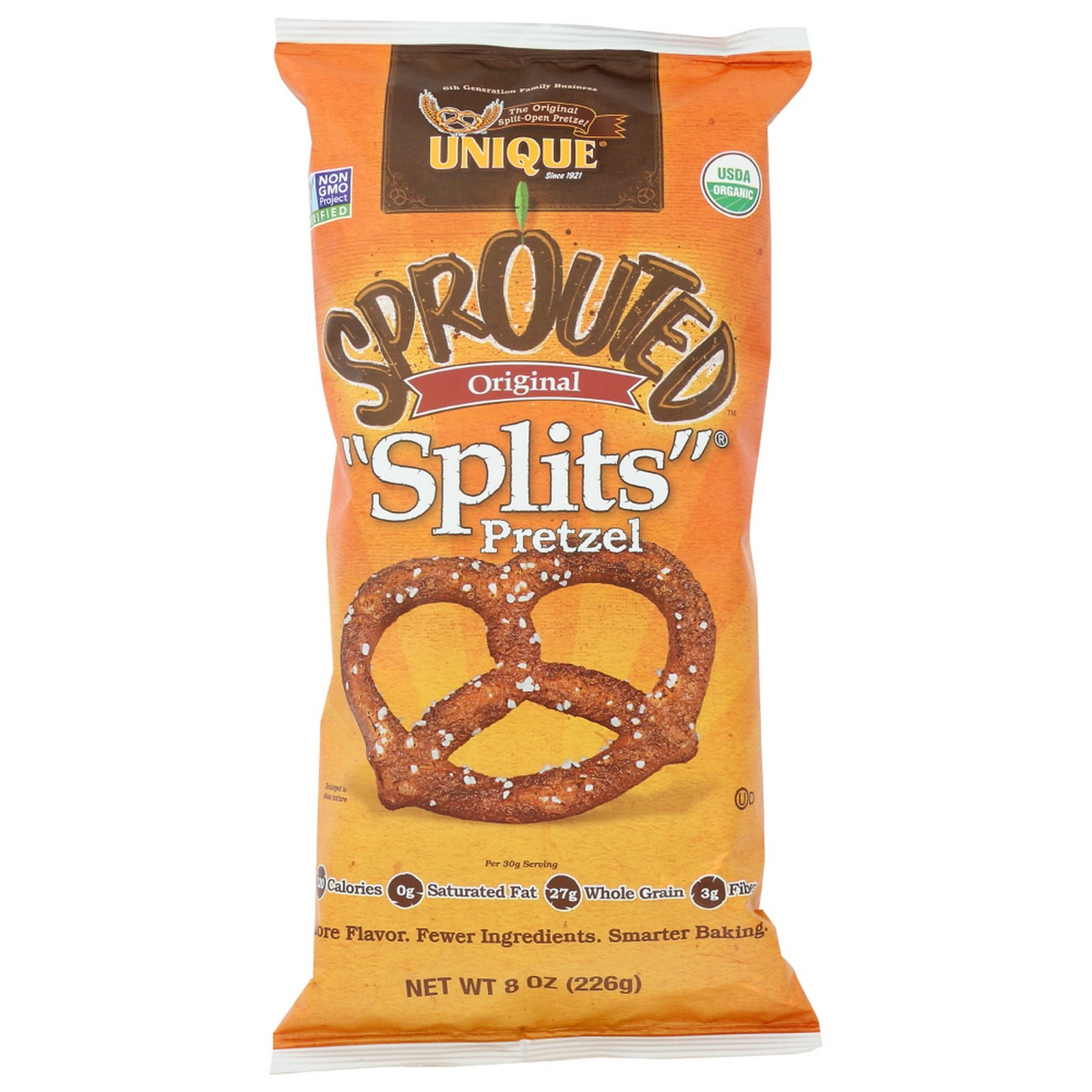 Unique Snacks Orignal Sprouted Split Pretzels, 8 oz Bag